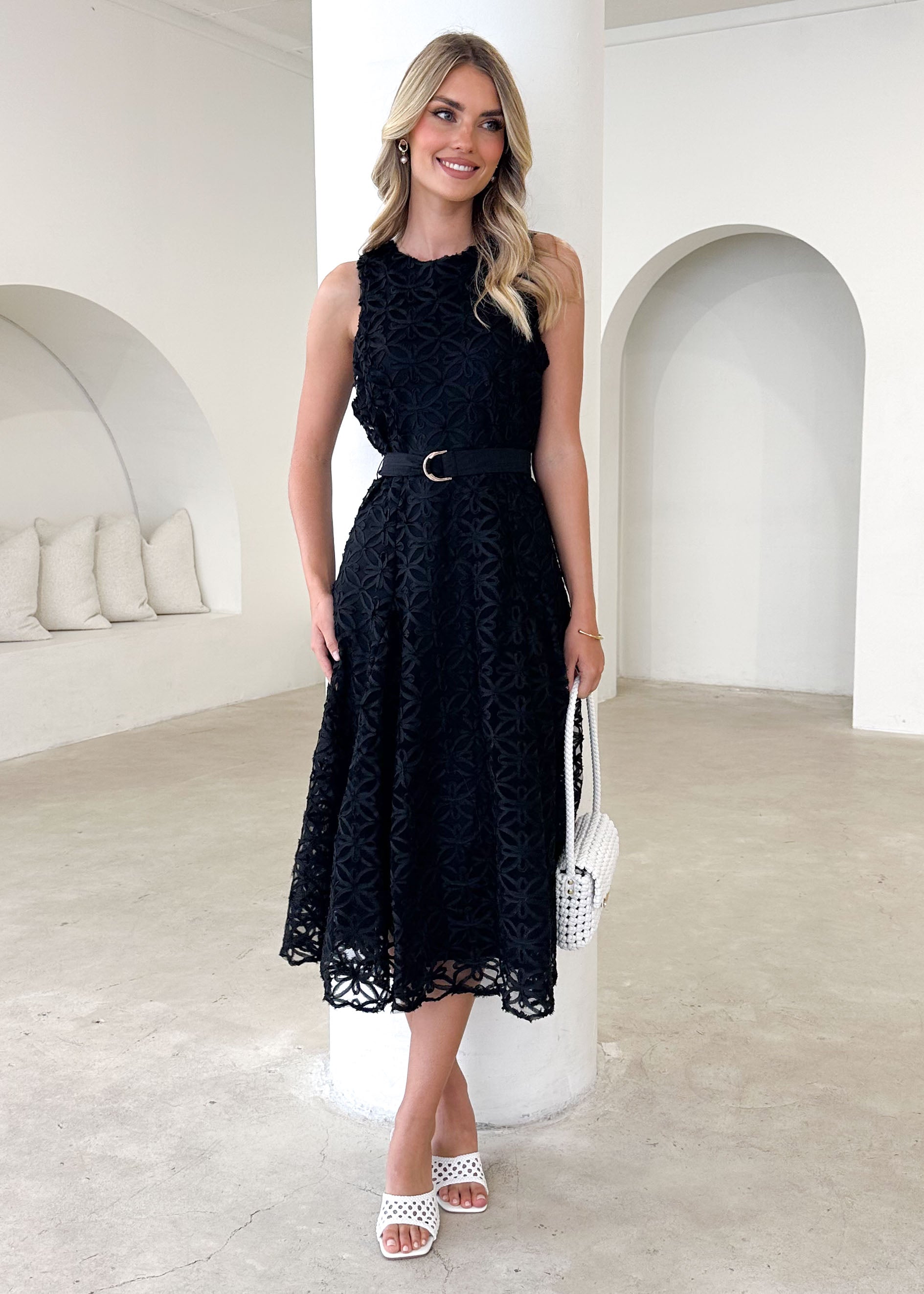 Eclipse Lace Midi Dress - Black