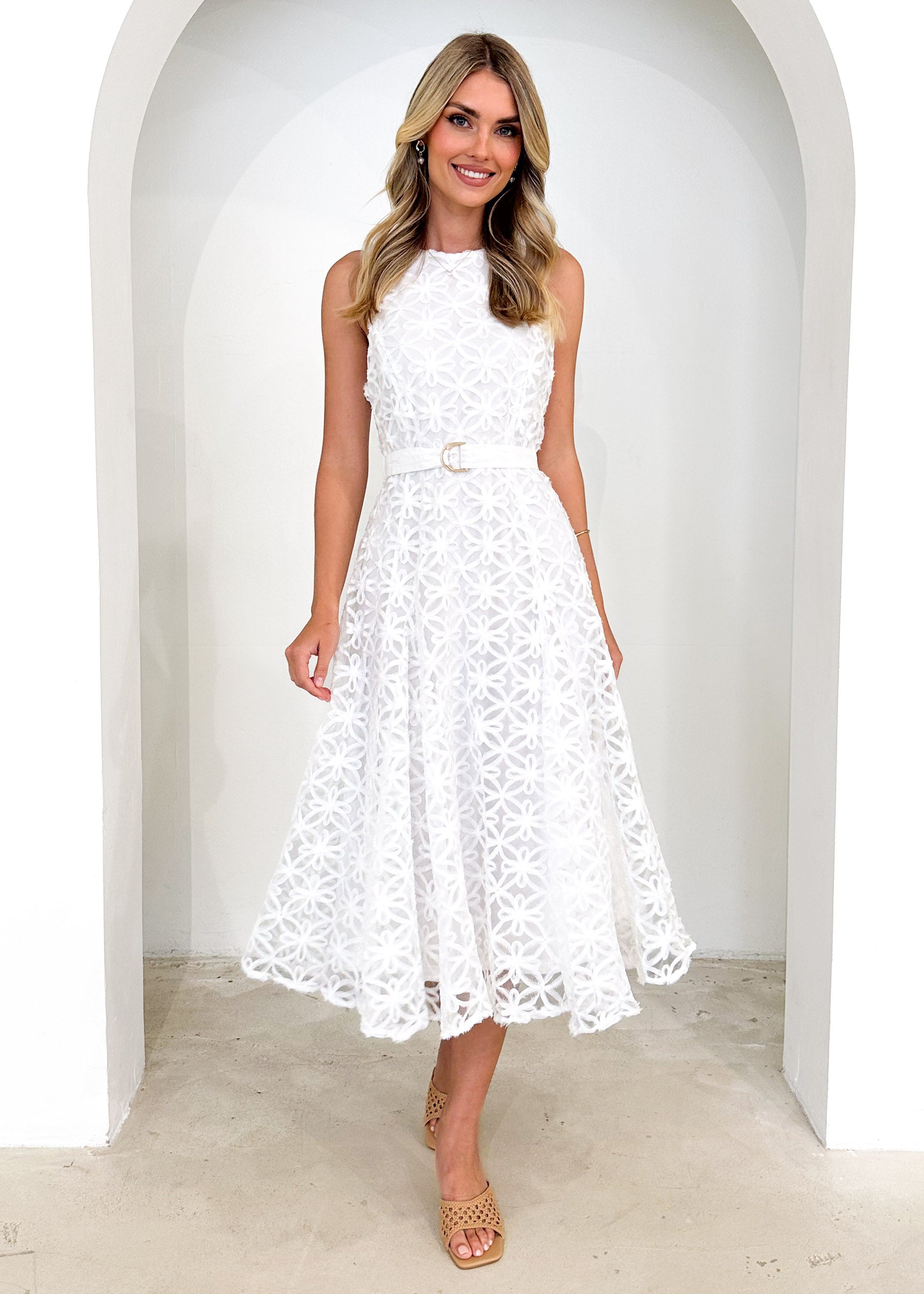 Eclipse Lace Midi Dress - Off White