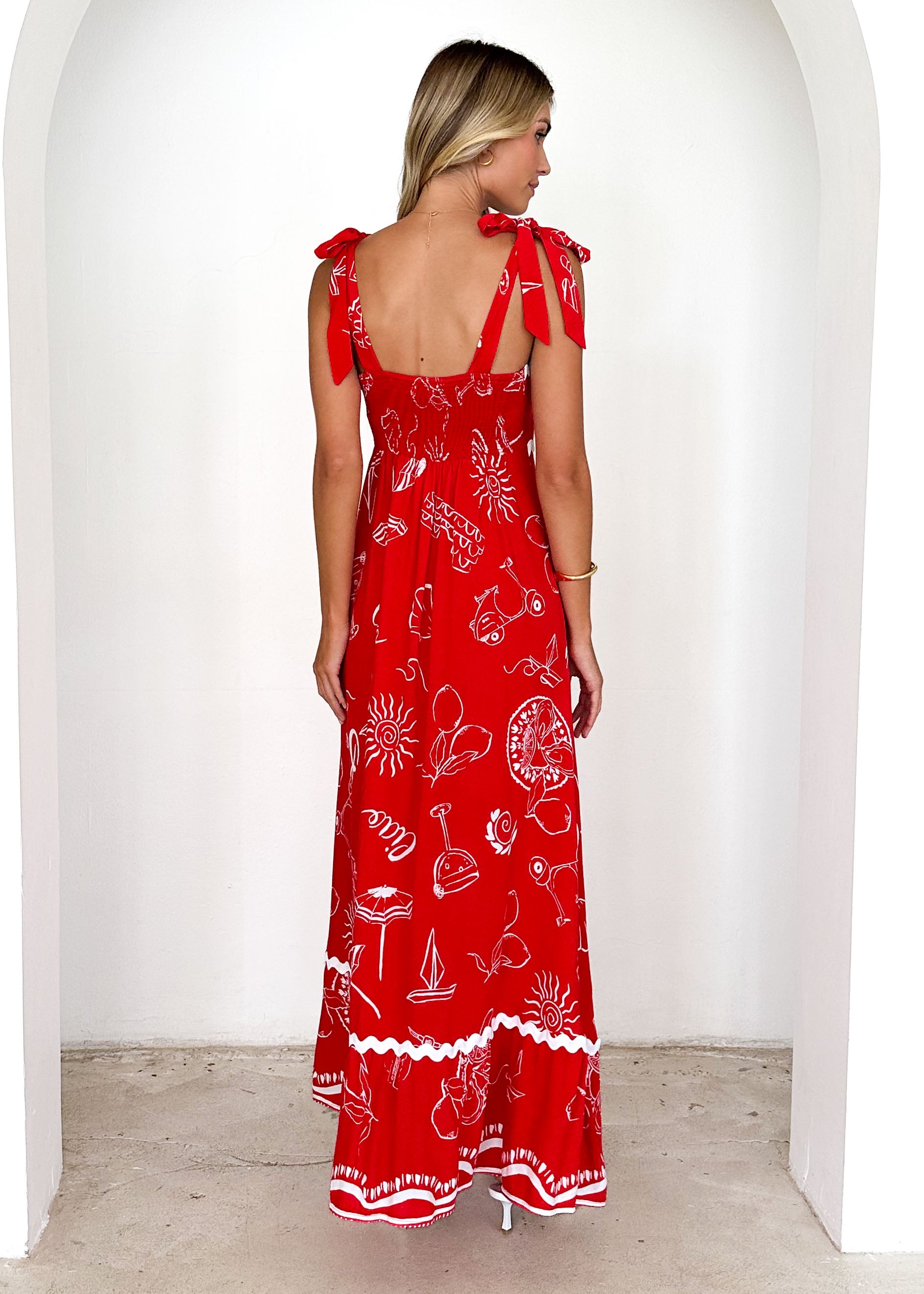 Riri Maxi Dress - Red Abstract