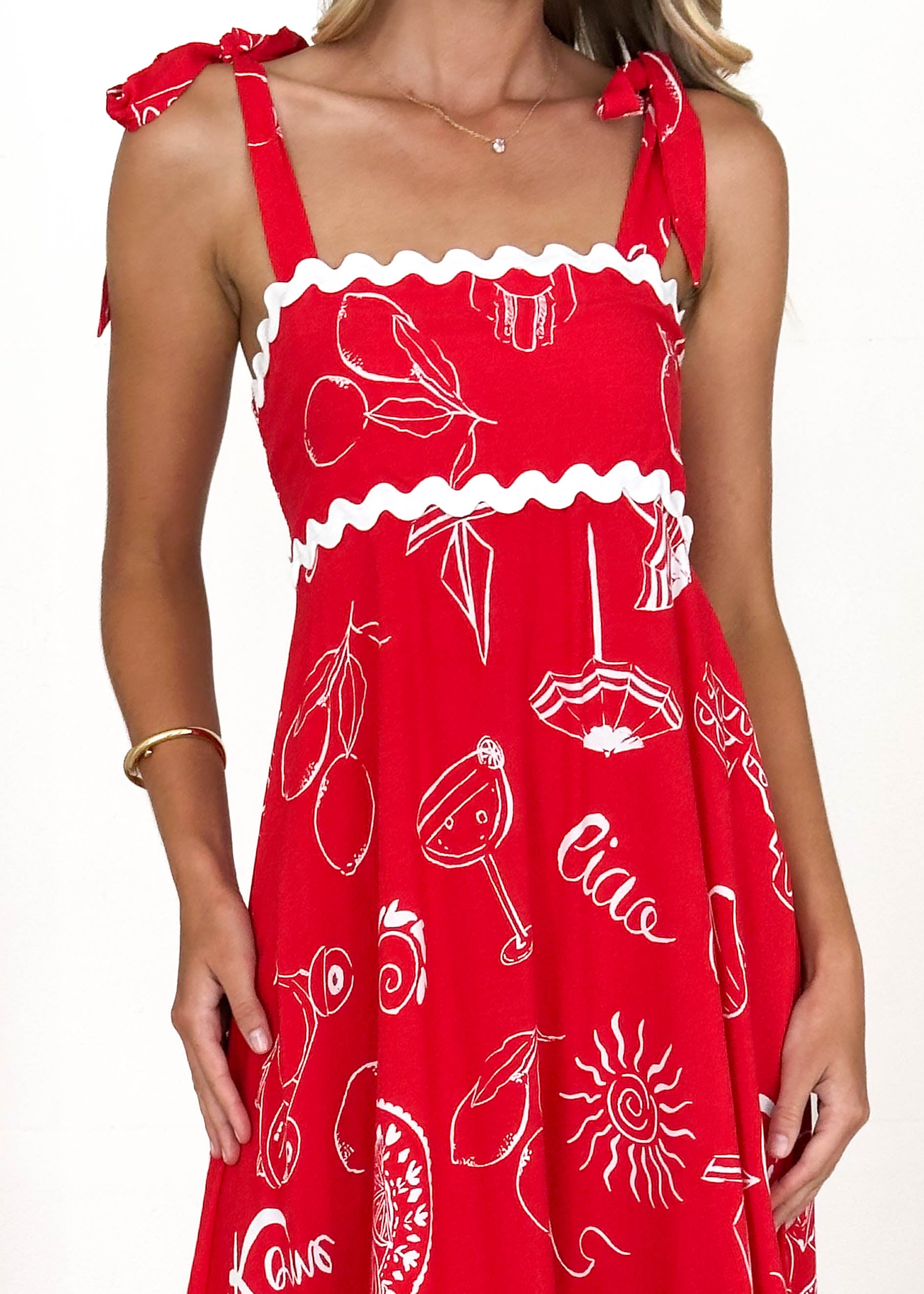 Riri Maxi Dress - Red Abstract