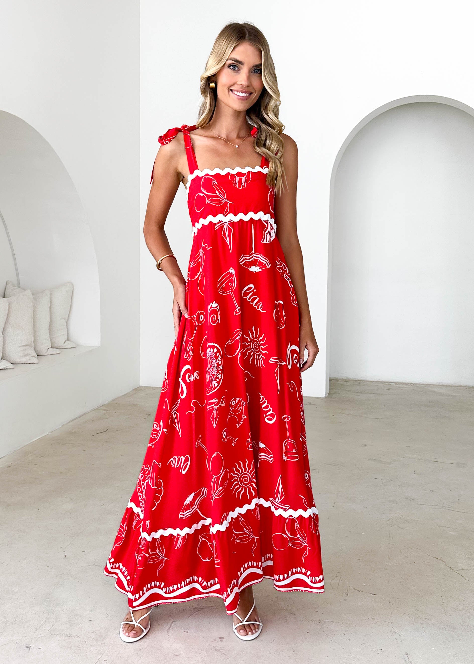 Riri Maxi Dress - Red Abstract