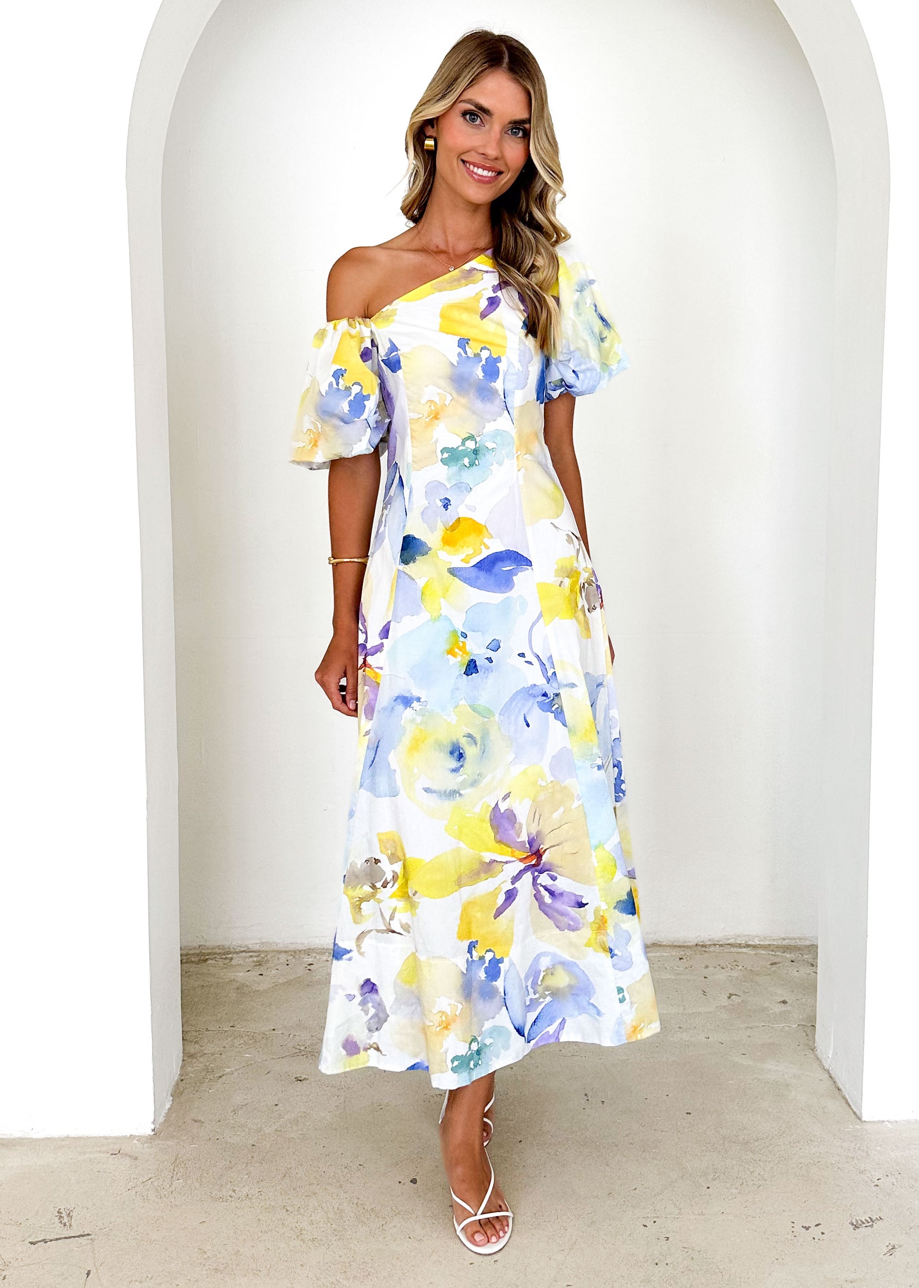 Delandra Maxi Dress - Lemon Watercolour