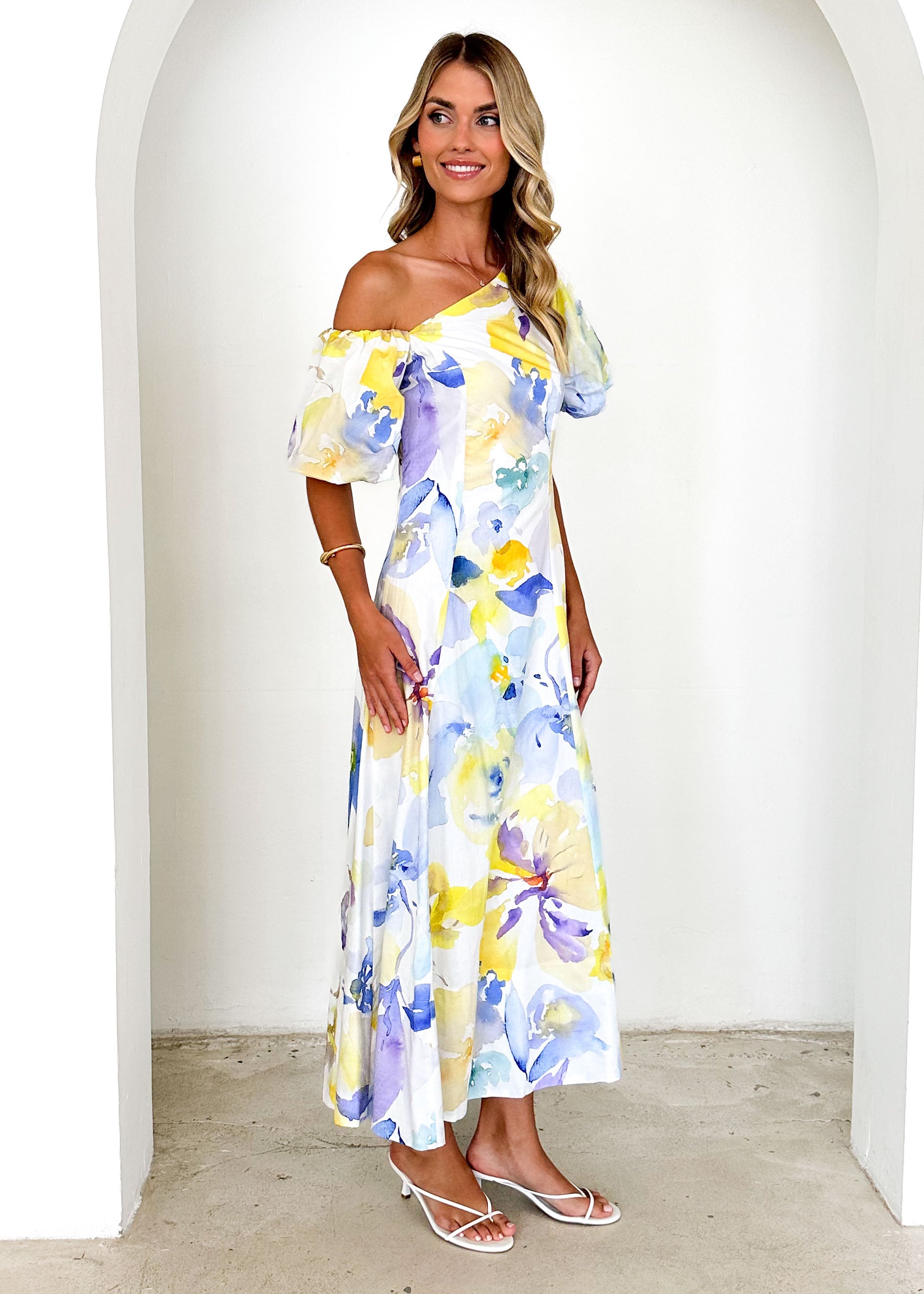 Delandra Maxi Dress - Lemon Watercolour