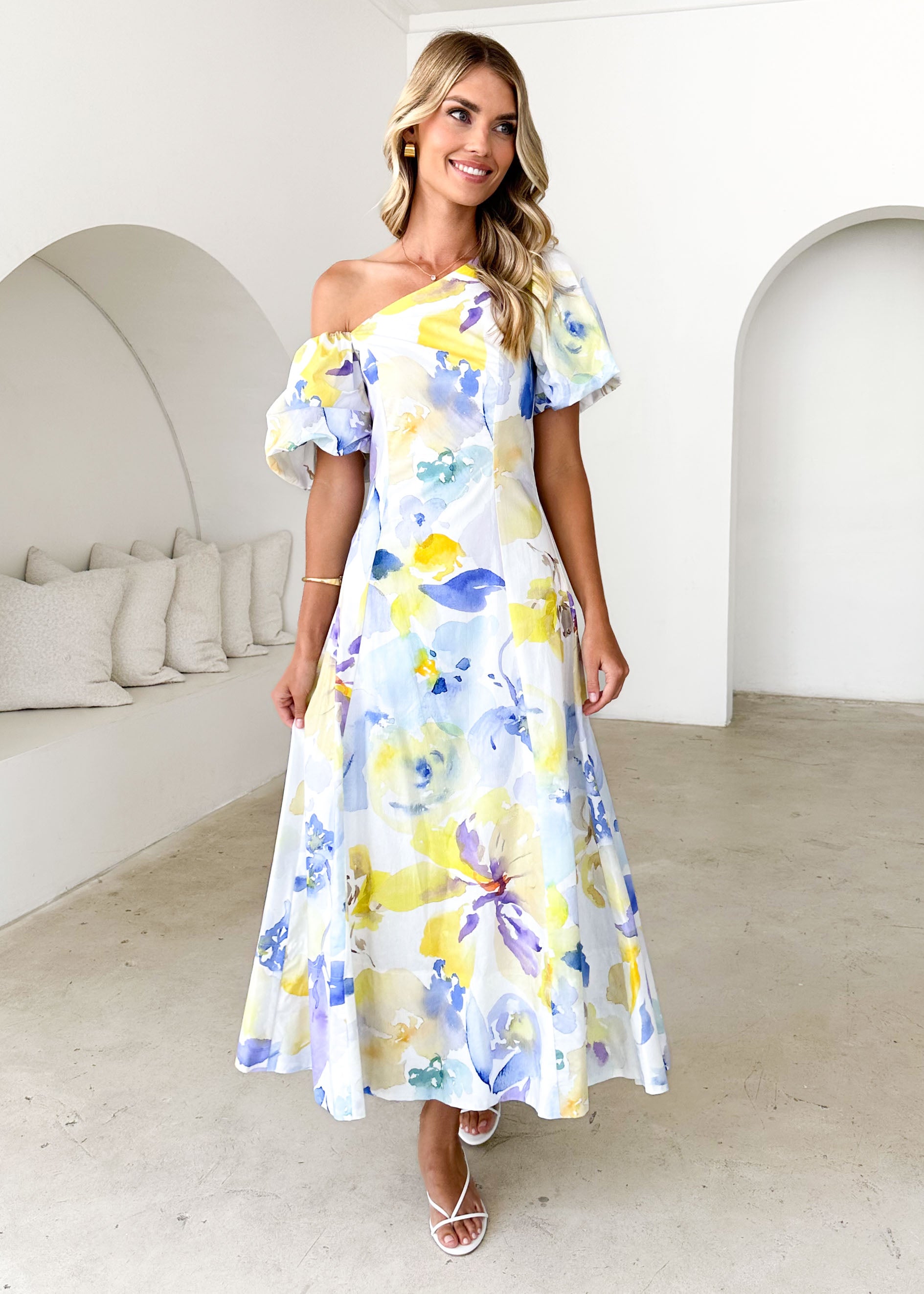 Delandra Maxi Dress - Lemon Watercolour