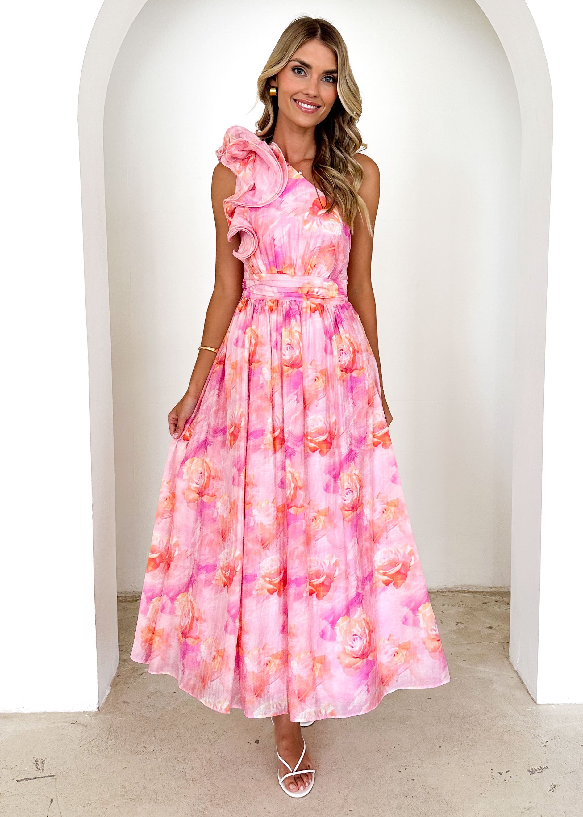 Mantra One Shoulder Maxi Dress - Candy Floral