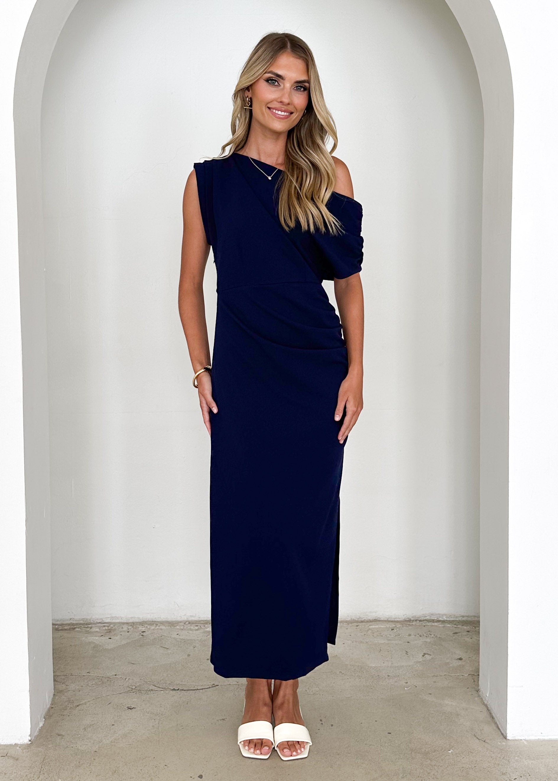 Darcie Off Shoulder Midi Dress - Navy