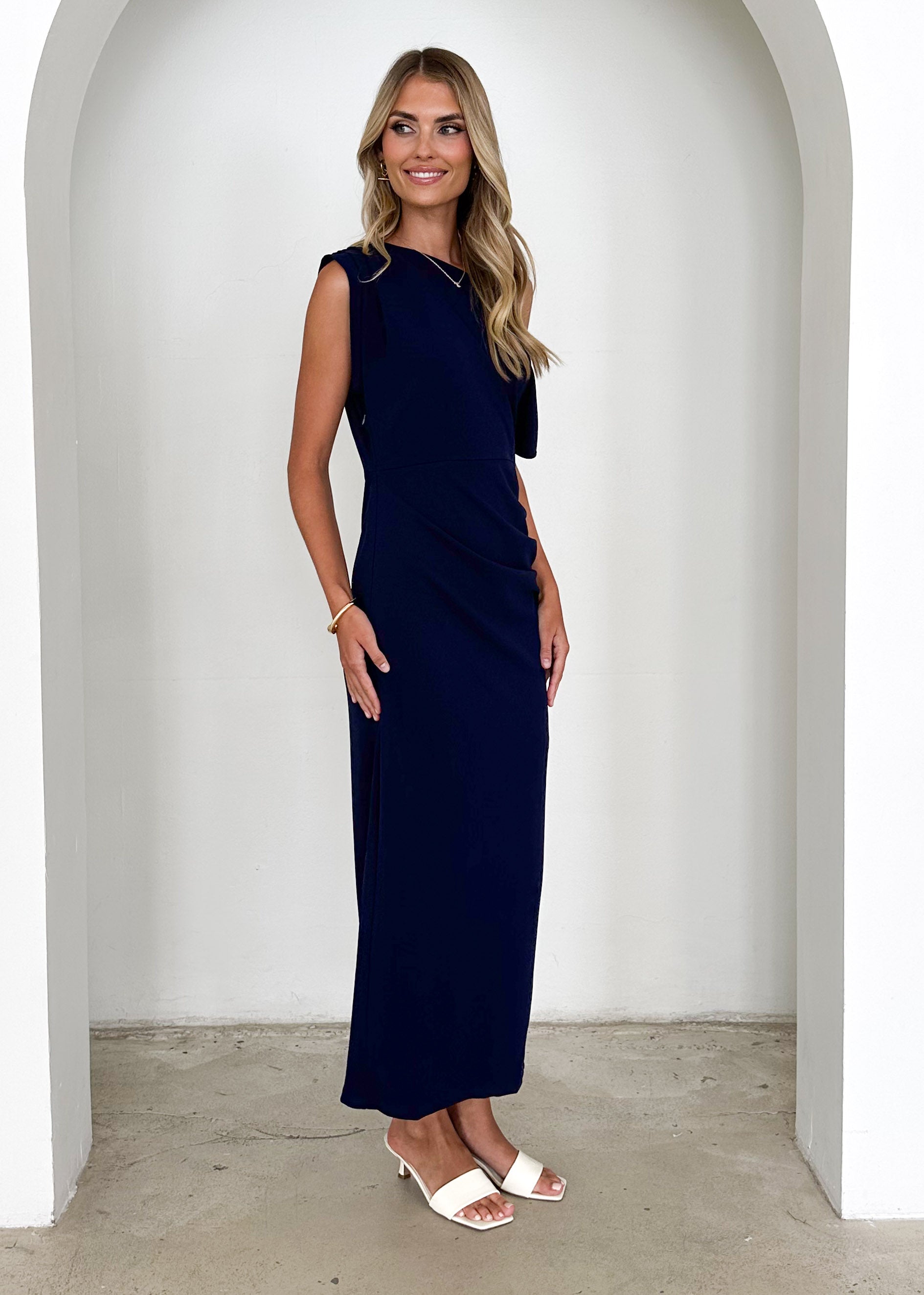 Darcie Off Shoulder Midi Dress - Navy