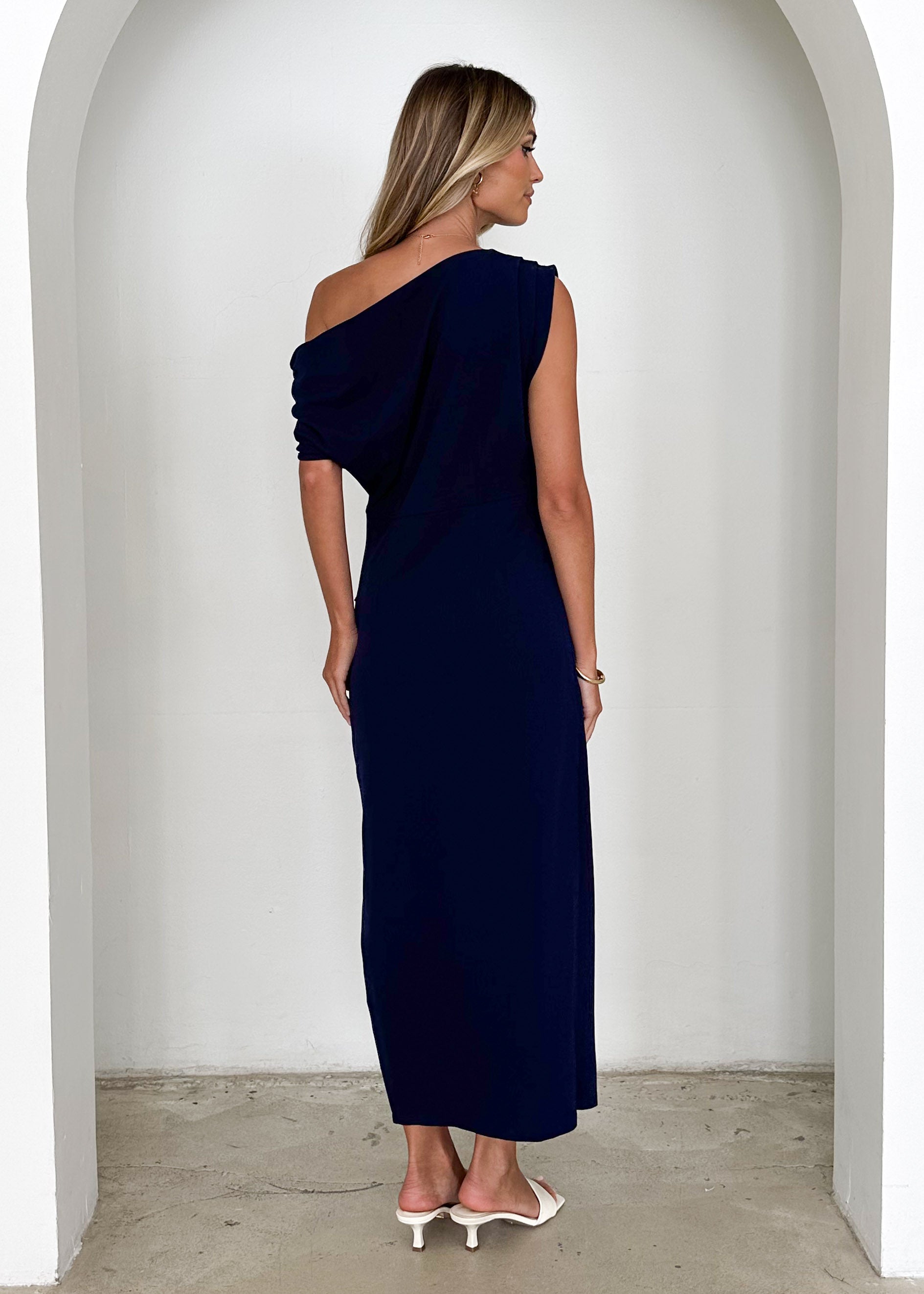 Darcie Off Shoulder Midi Dress - Navy