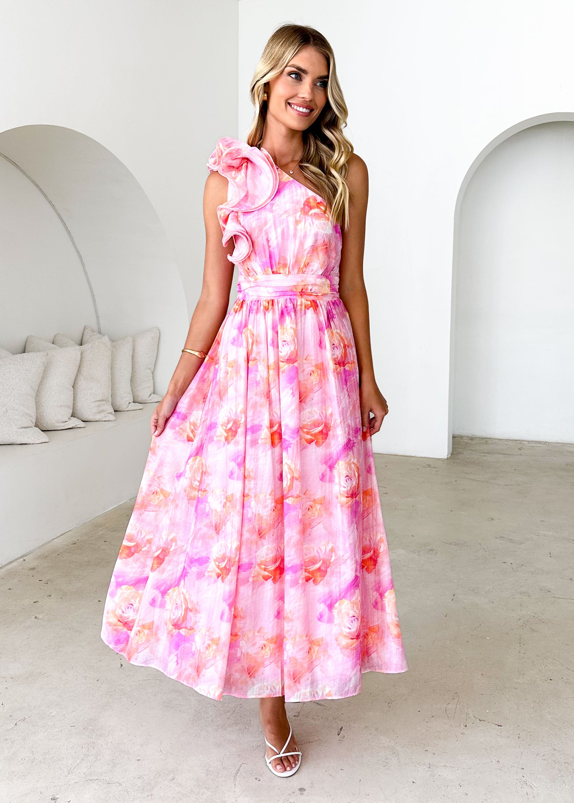 Mantra One Shoulder Maxi Dress - Candy Floral