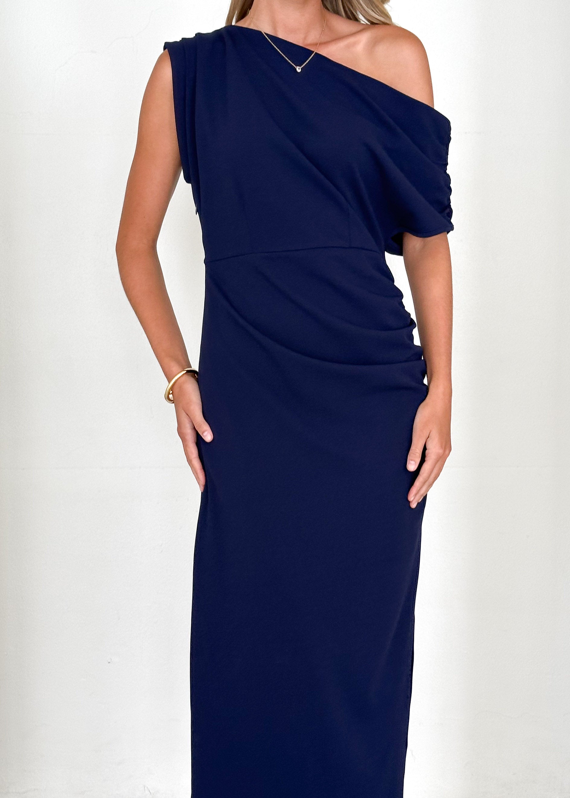 Darcie Off Shoulder Midi Dress - Navy