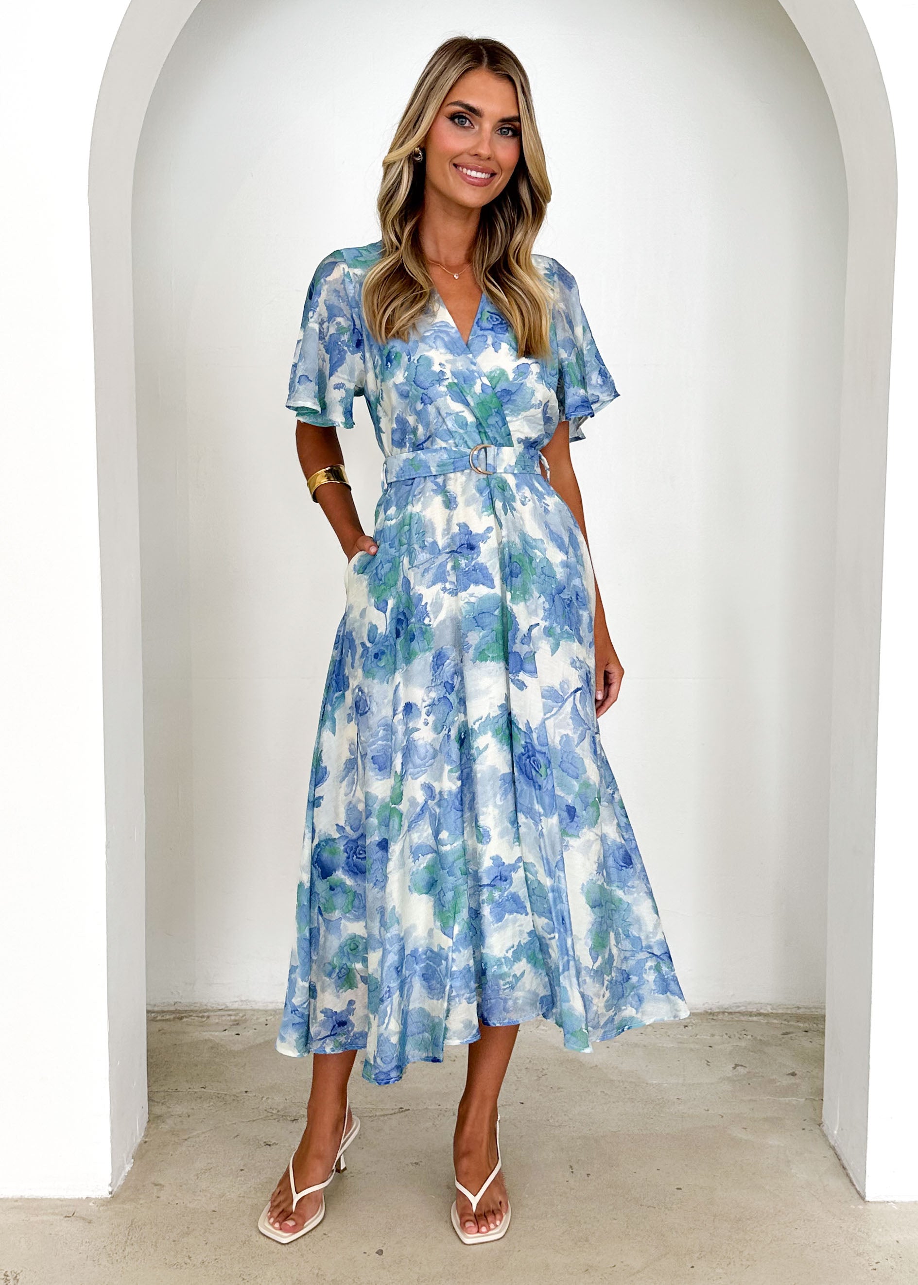 Nakiyah Midi Dress - Blue Floral