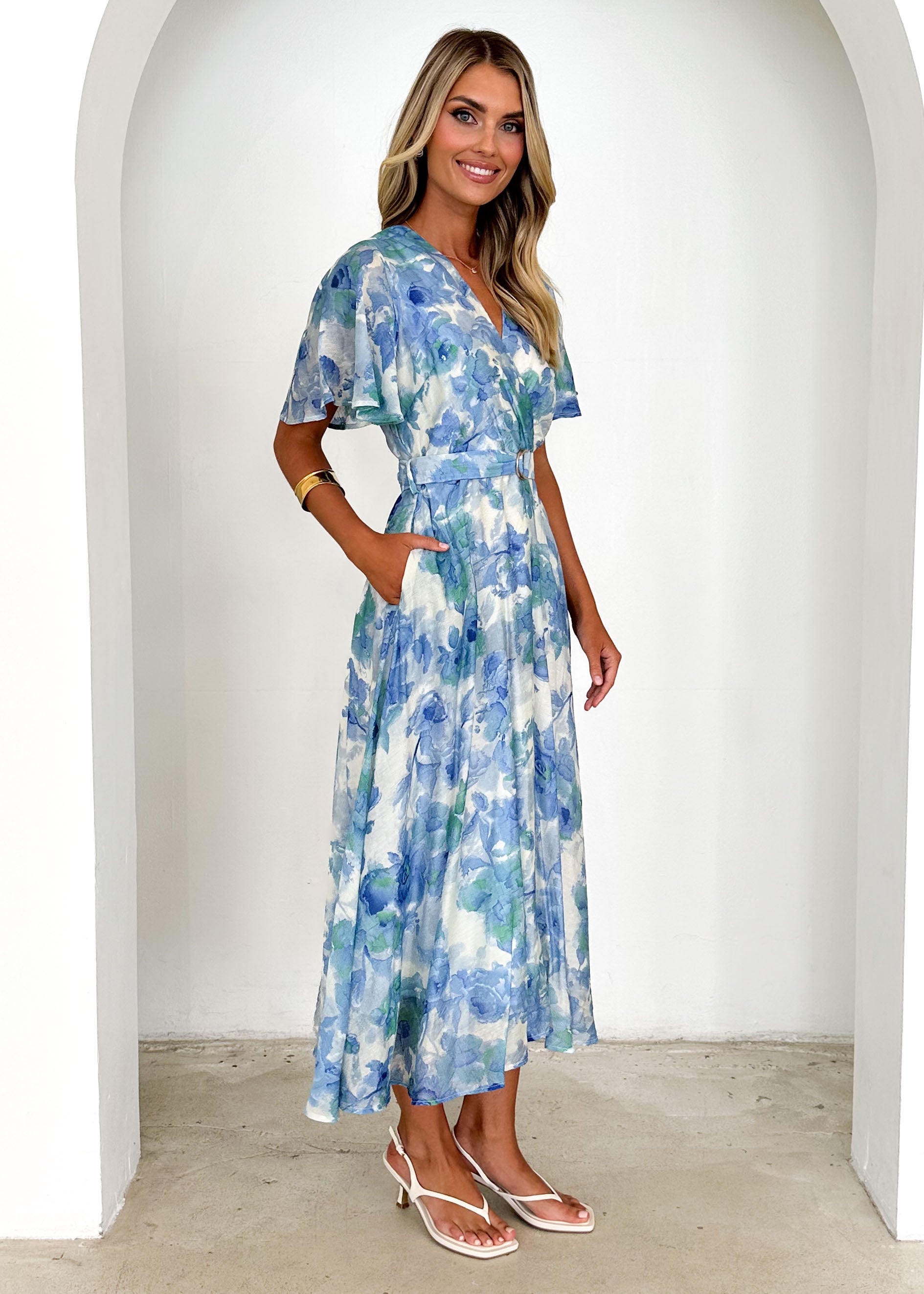 Nakiyah Midi Dress - Blue Floral