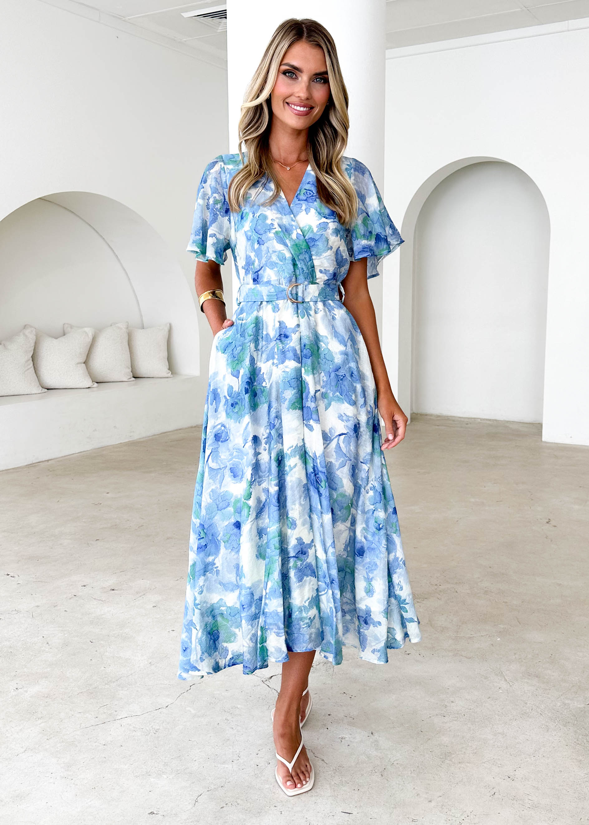 Nakiyah Midi Dress - Blue Floral