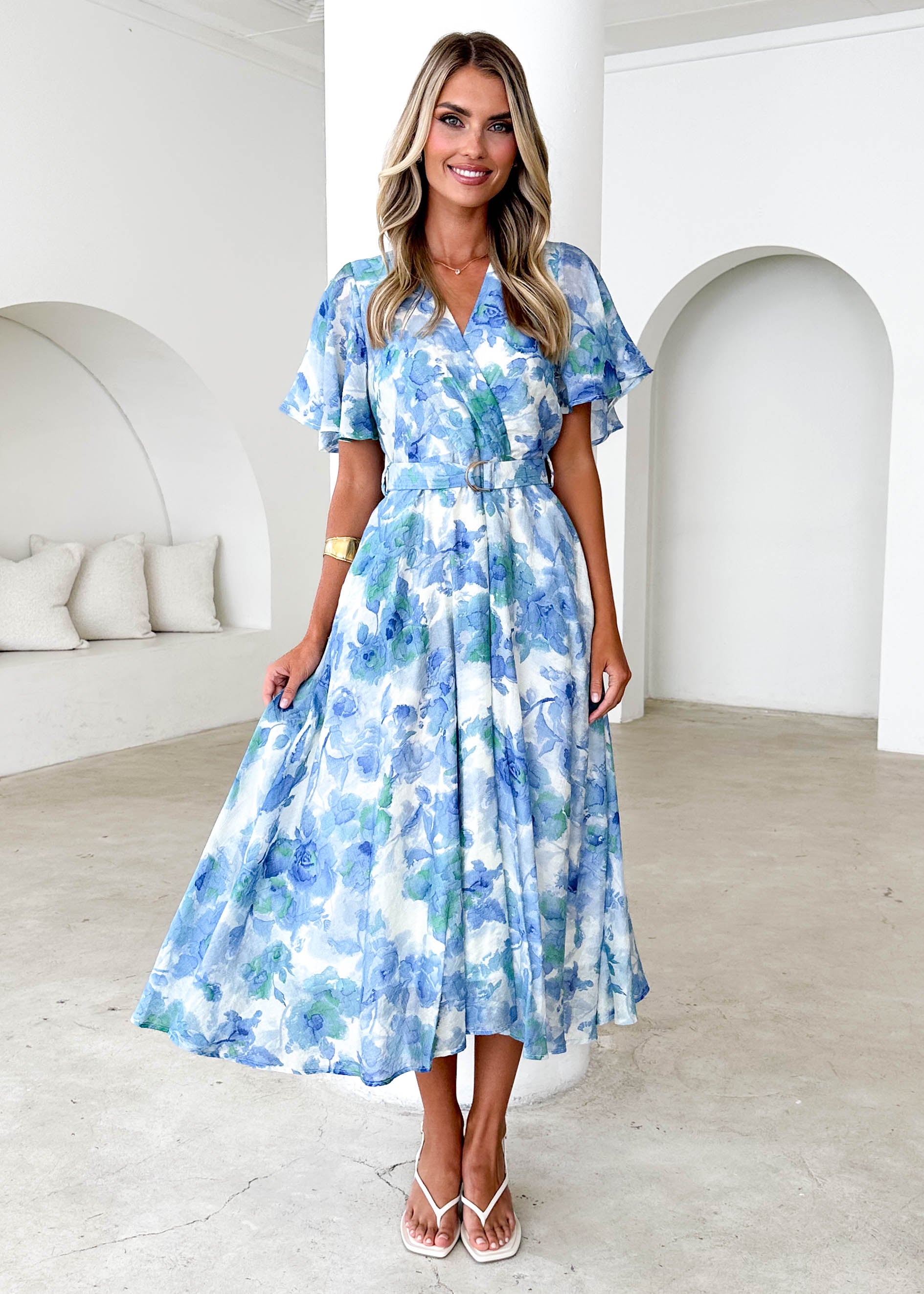 Nakiyah Midi Dress - Blue Floral