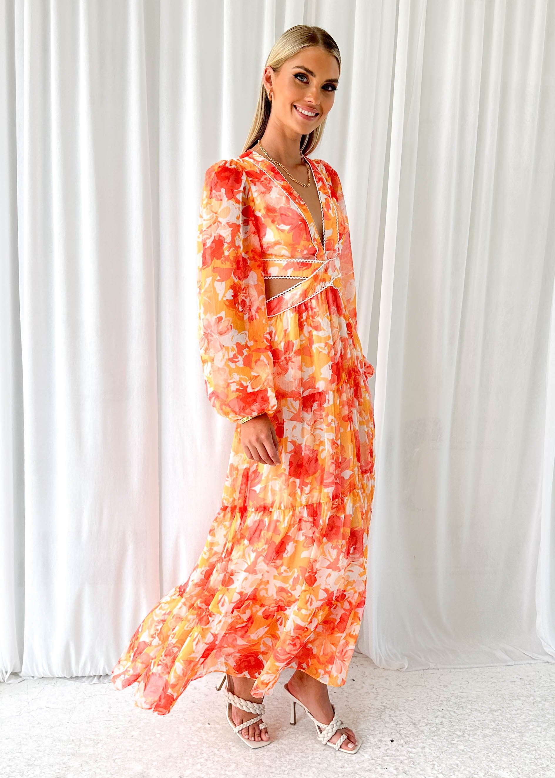 Petchra Maxi Dress - Orange Floral