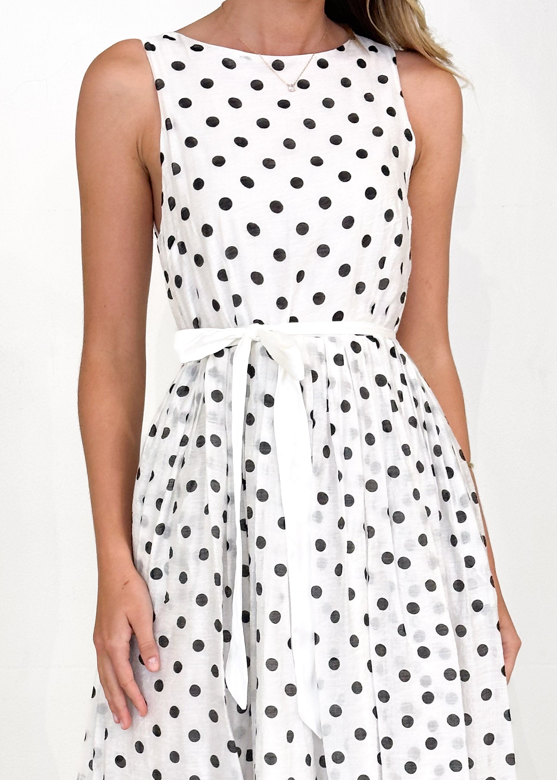 Zeela Midi Dress - White Polka