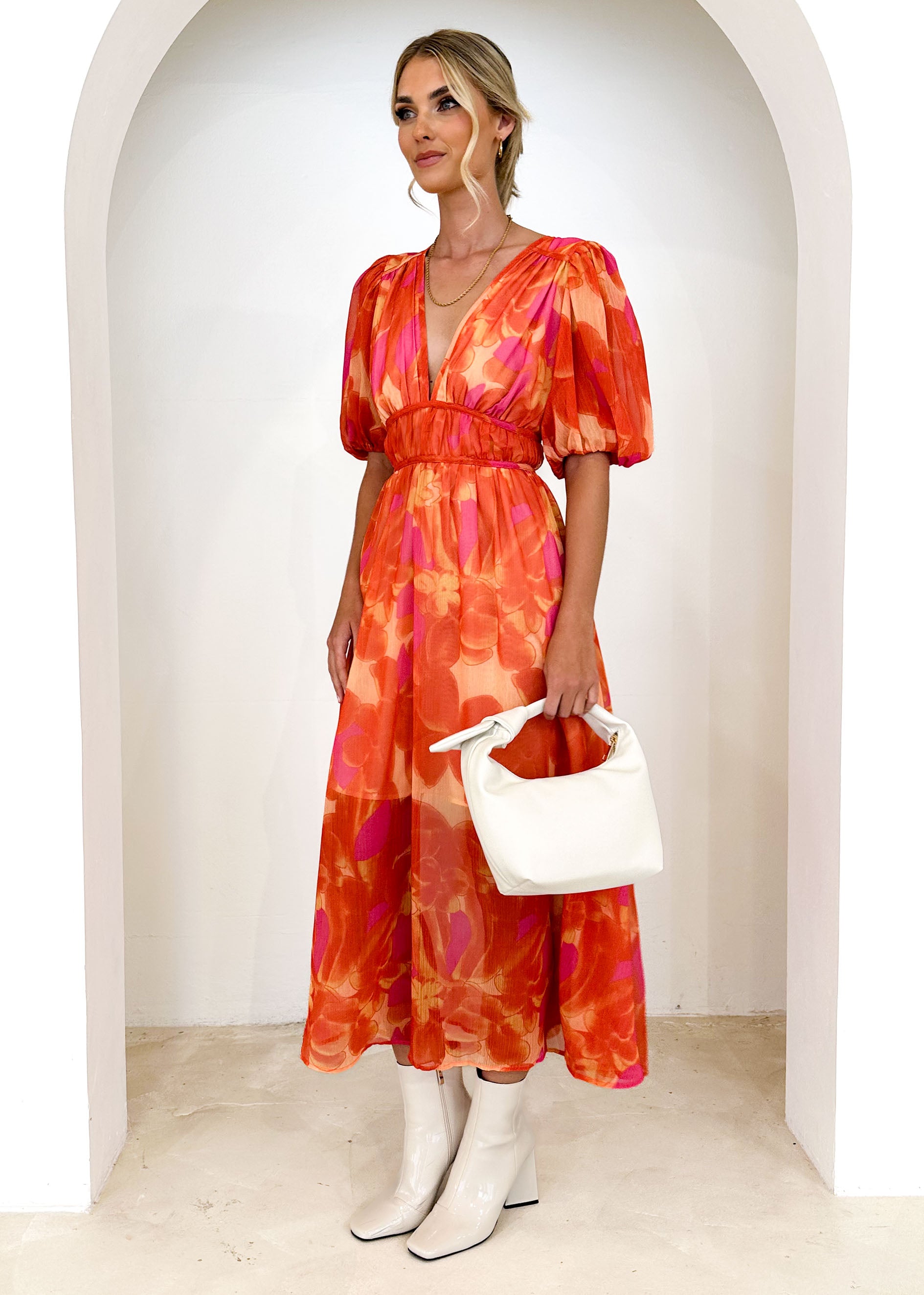 Zanette Midi Dress - Tangerine Floral