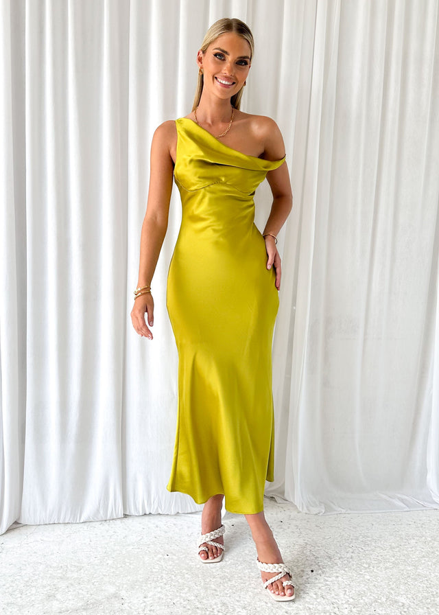 Draela One Shoulder Midi Dress - Lime