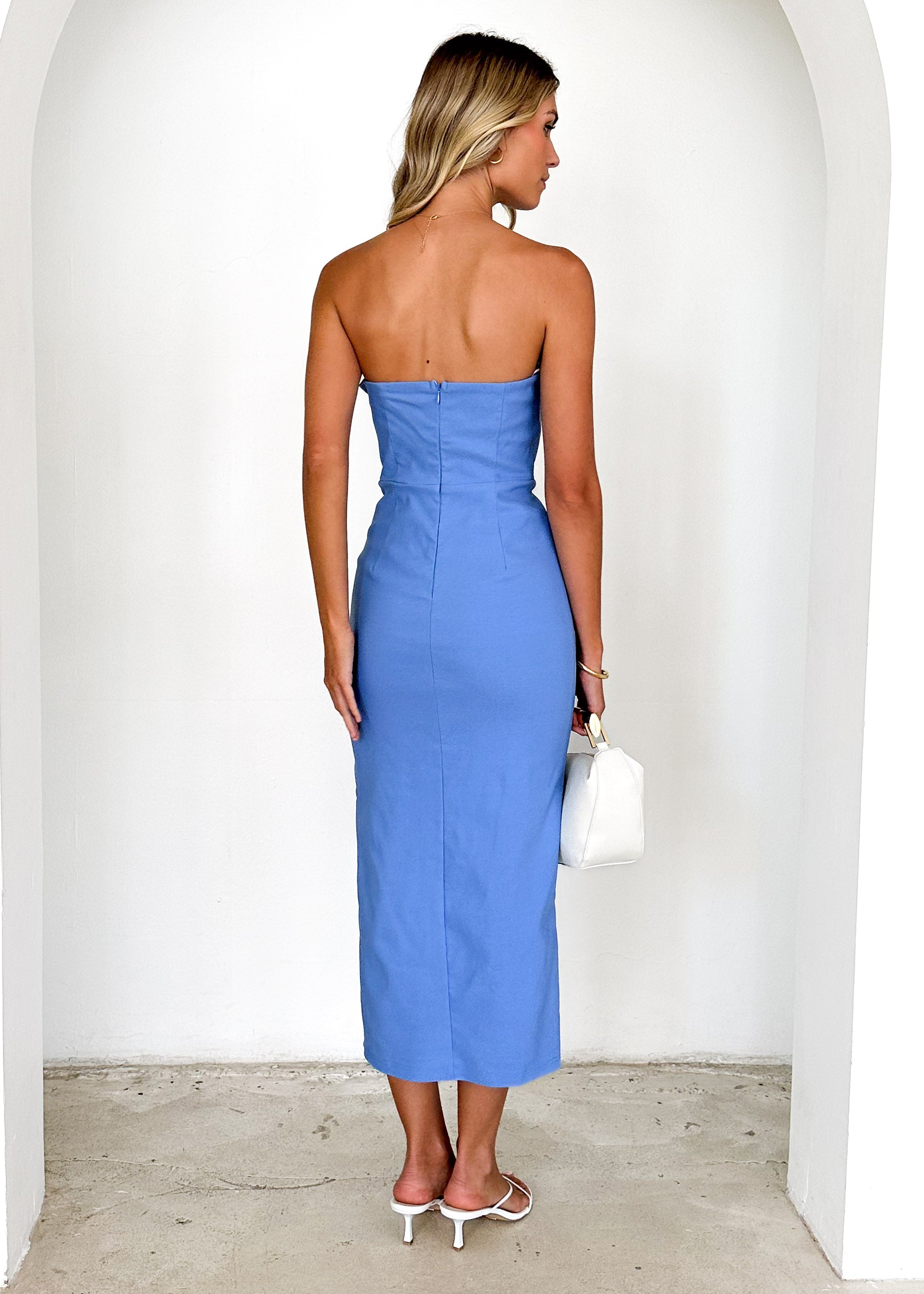 Rihanna Strapless Midi Dress - Blue