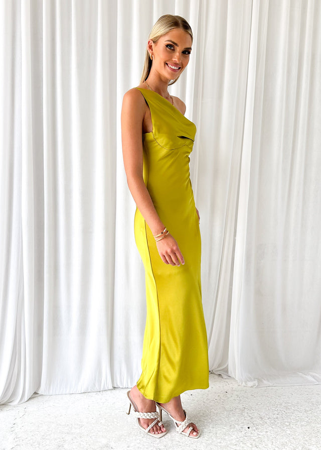 Draela One Shoulder Midi Dress - Lime