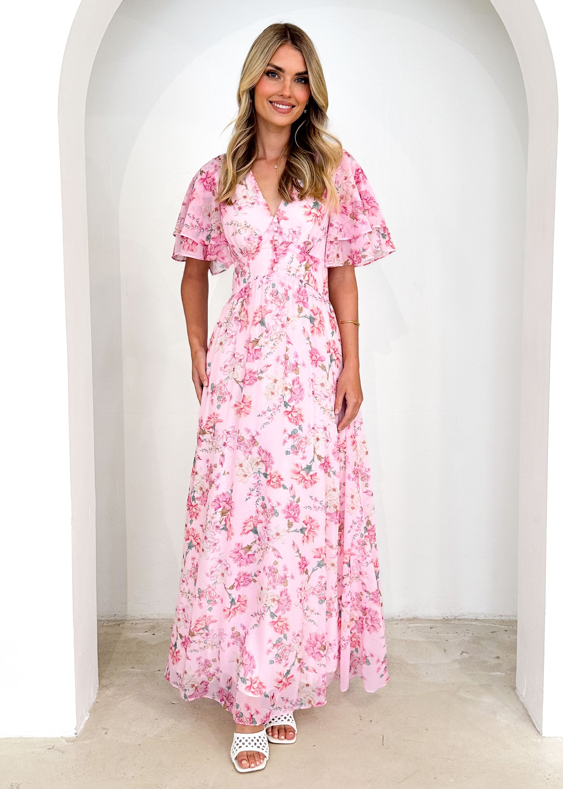 Delilah Maxi Dress - Pink Carnation