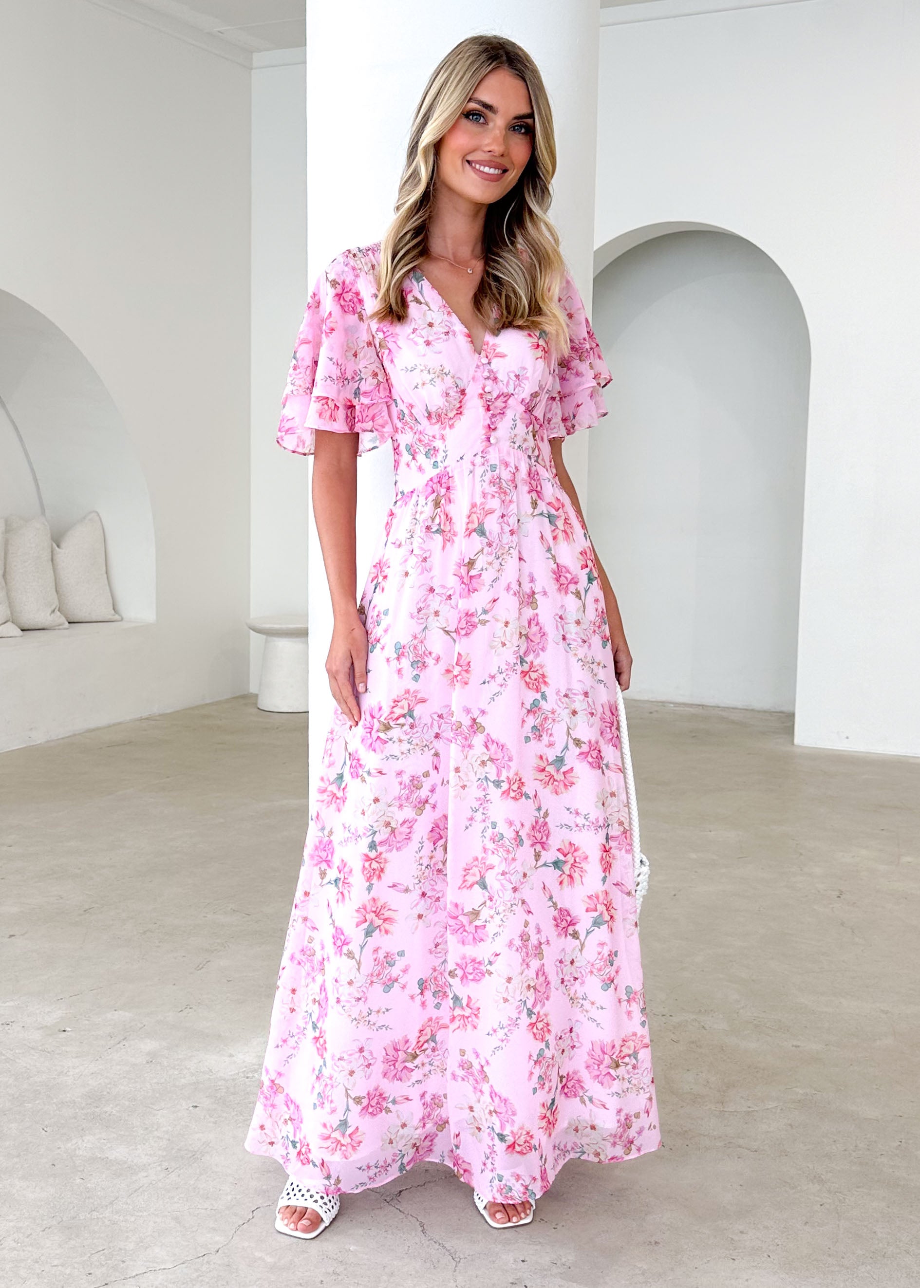 Delilah Maxi Dress - Pink Carnation