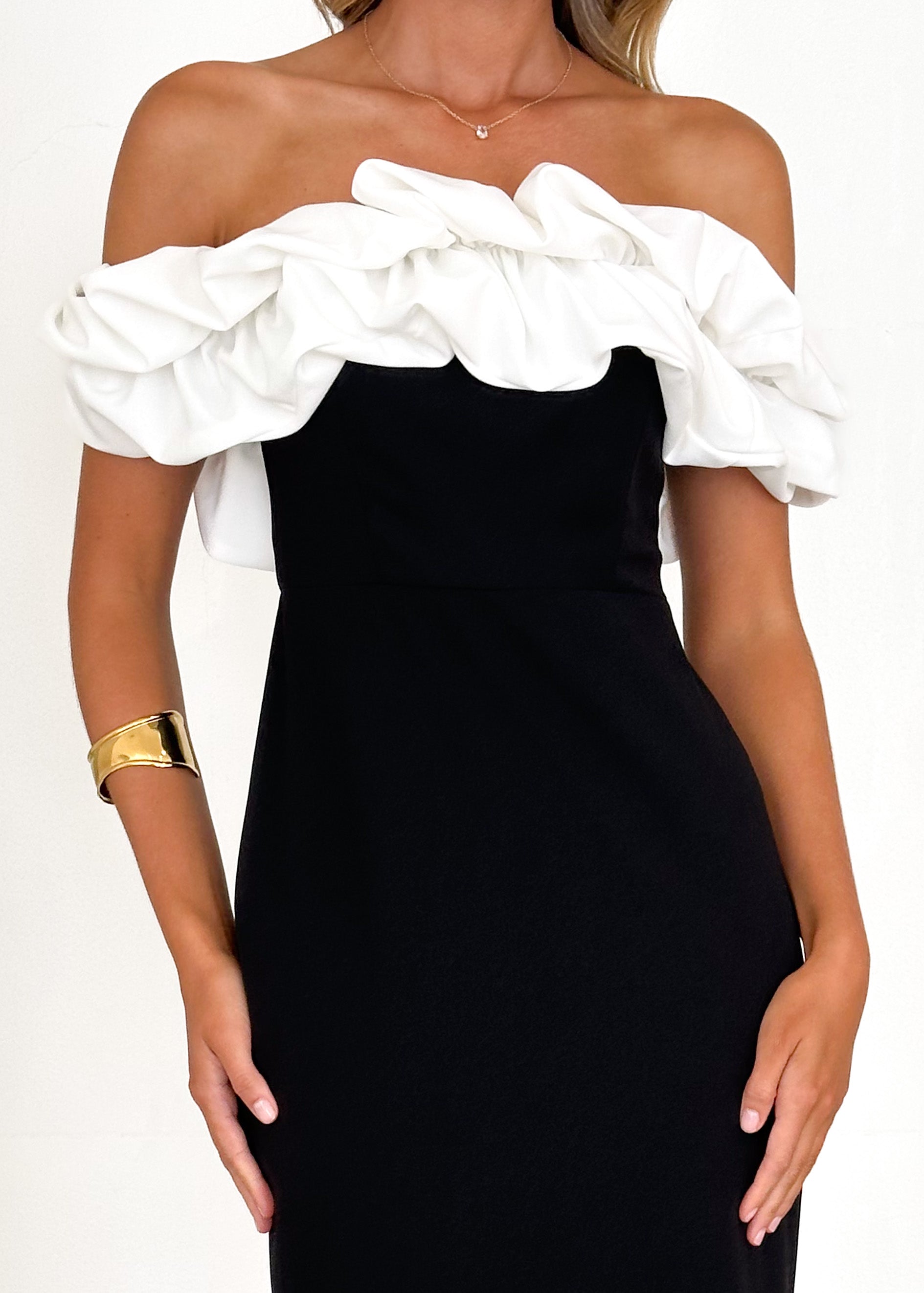 Ashlynn Off Shoulder Midi Dress - Black Splice