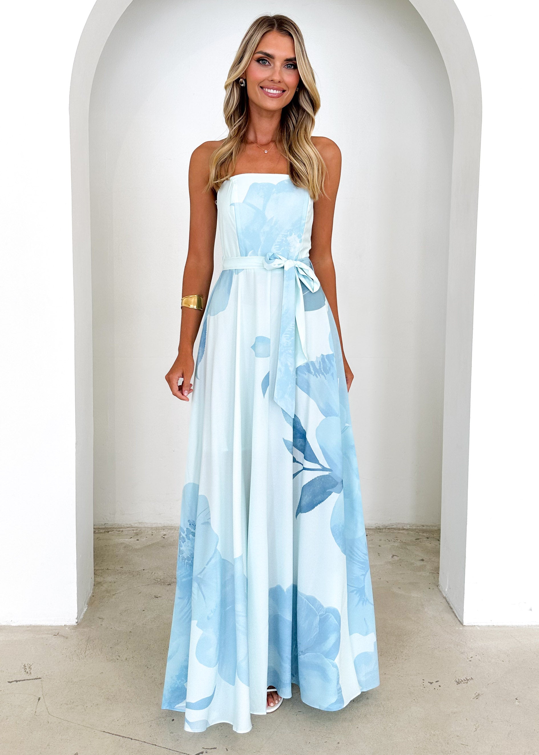 Jorgia Strapless Maxi Dress - Mint Floral