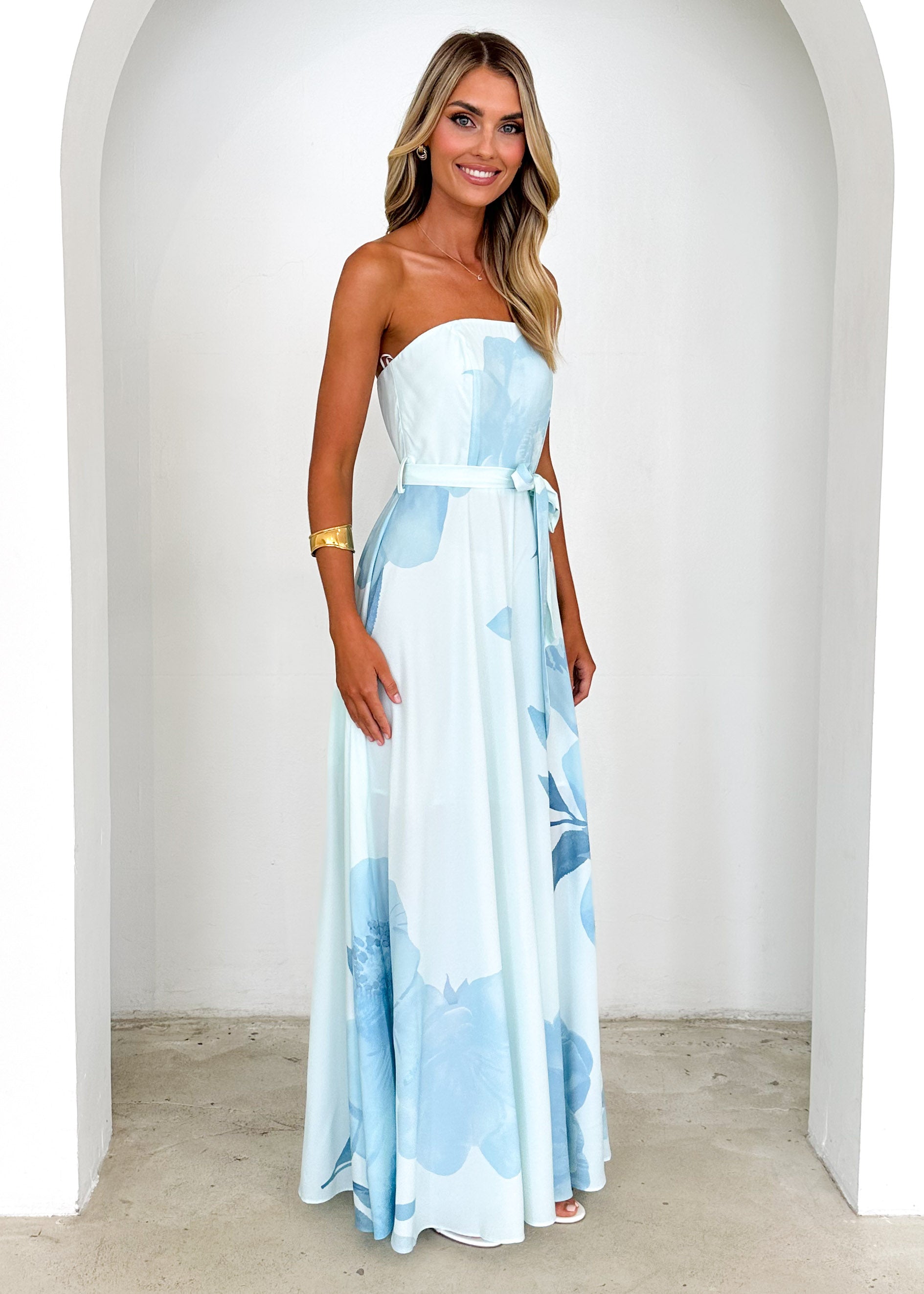 Jorgia Strapless Maxi Dress - Mint Floral