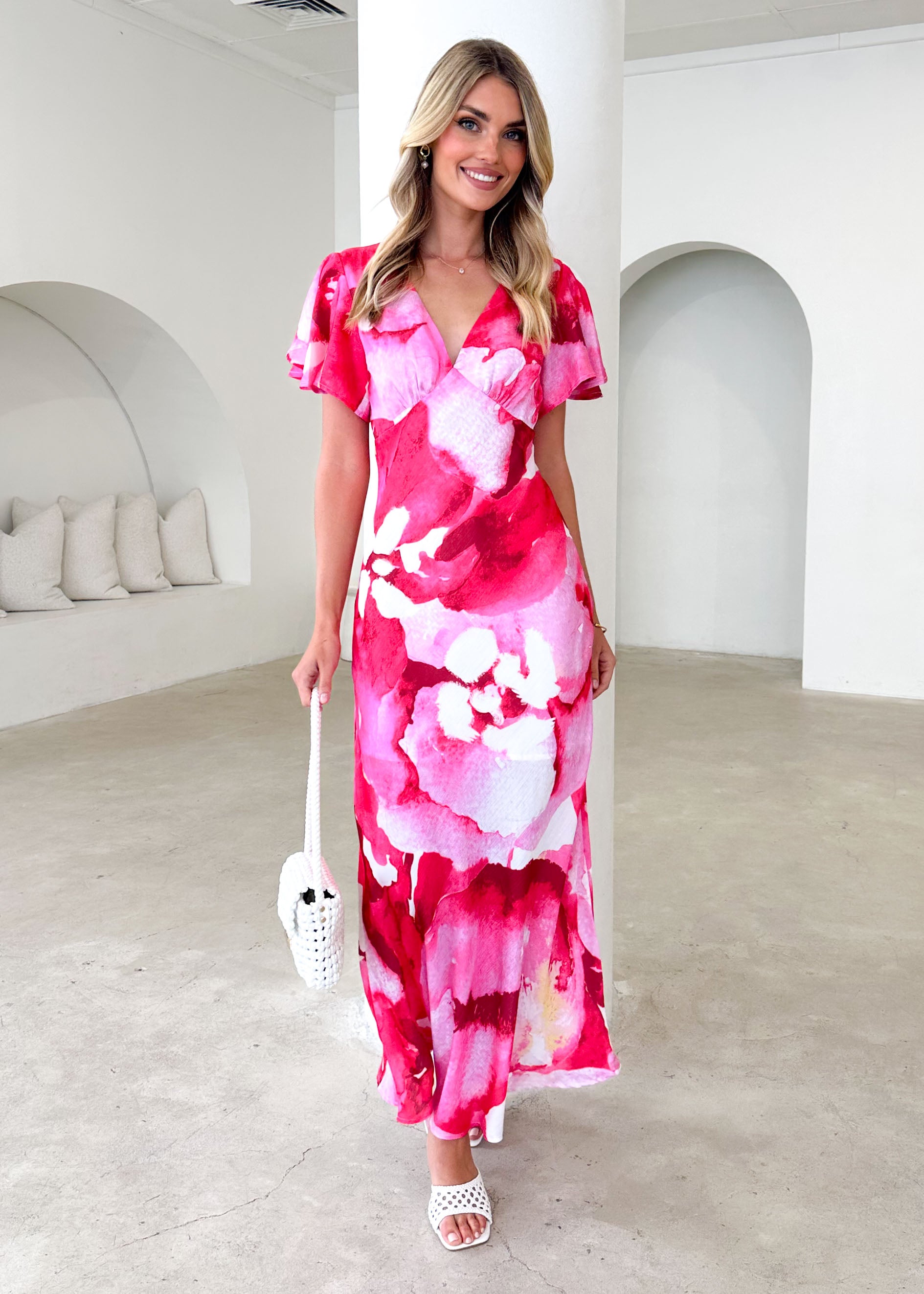 PRE-ORDER : Mintoe Maxi Dress - Magenta Watercolour