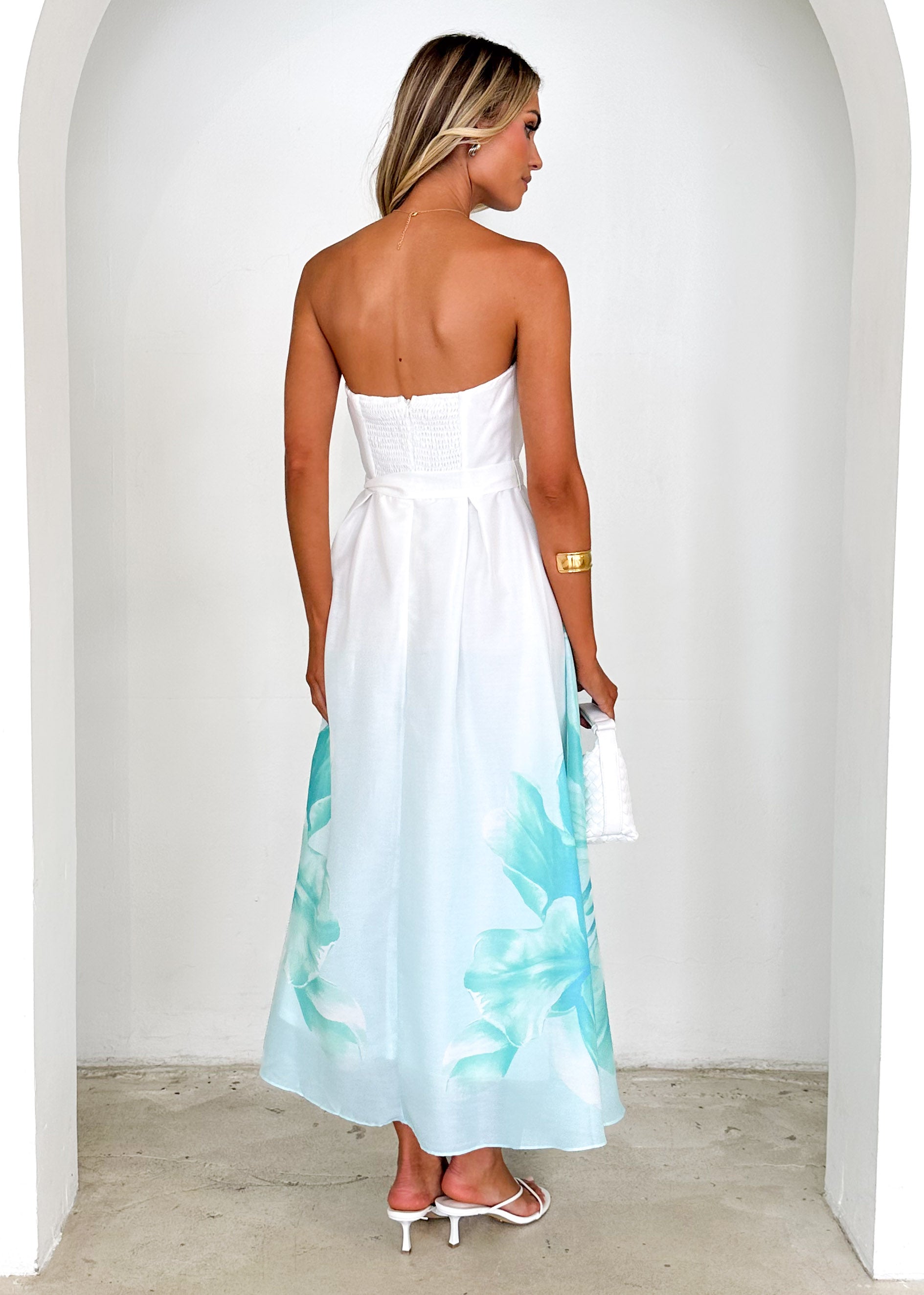 Naya Strapless Midi Dress - Mint Floral