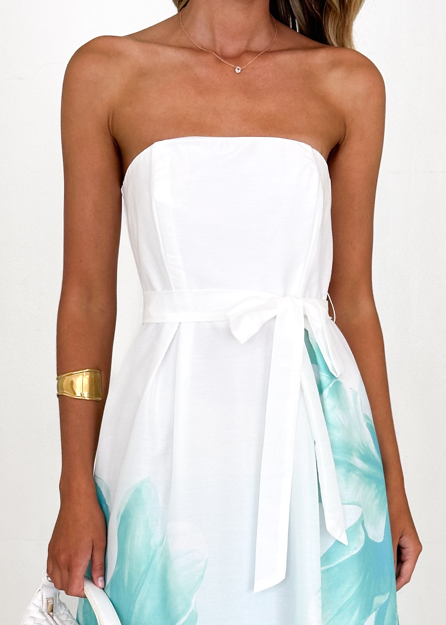 Naya Strapless Midi Dress - Mint Floral