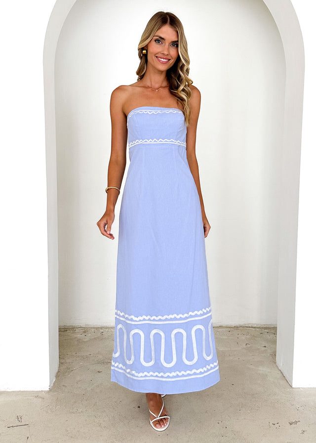 Nile Strapless Maxi Dress - Baby Blue Gingham & Heels Nile Strapless Maxi Dress - Baby Blue Gingham & Heels