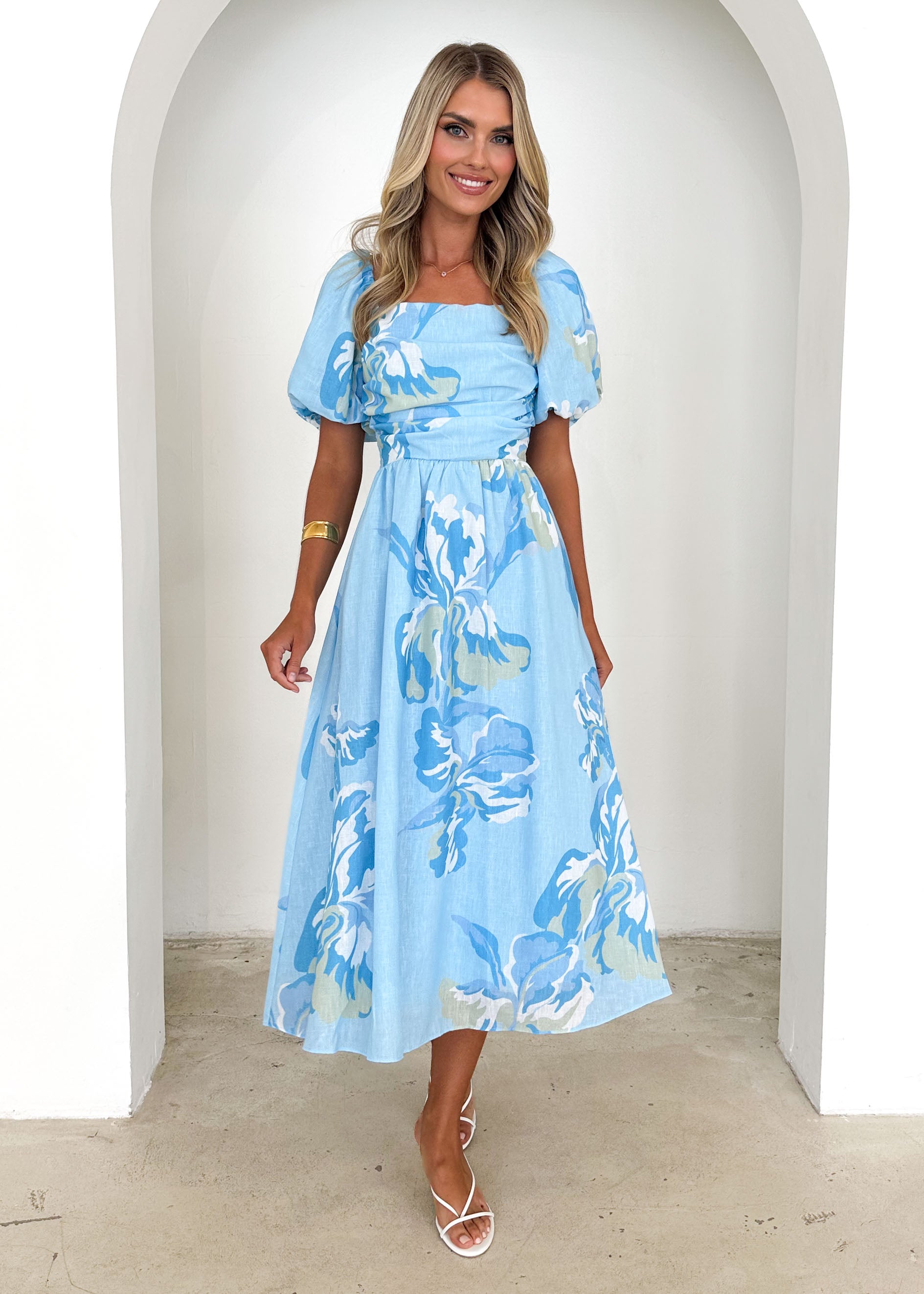 Pollen Midi Dress - Blue Floral