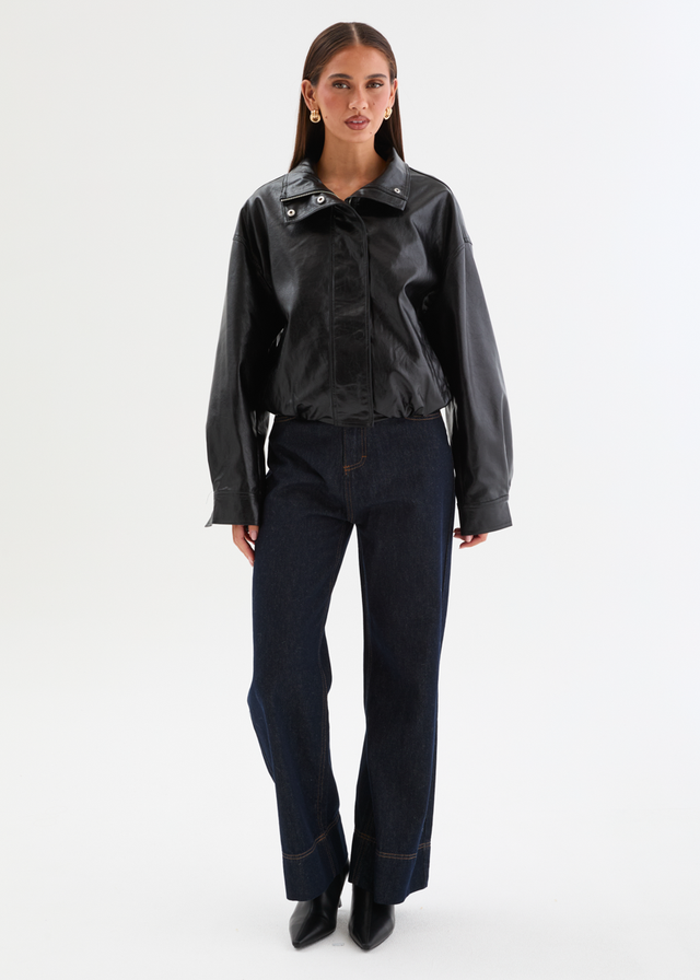 Elvis PU Bomber Jacket - Black