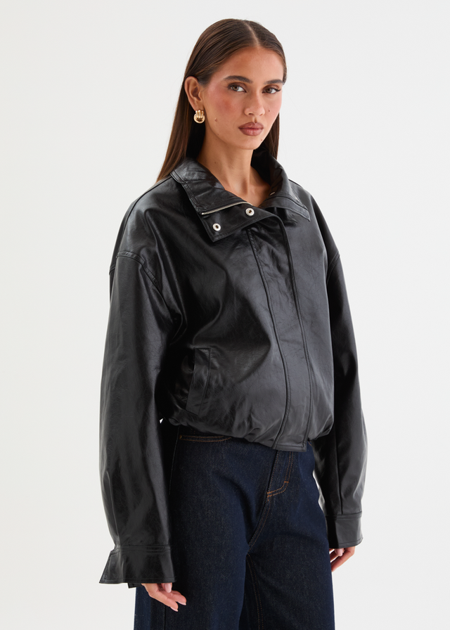 Elvis PU Bomber Jacket - Black