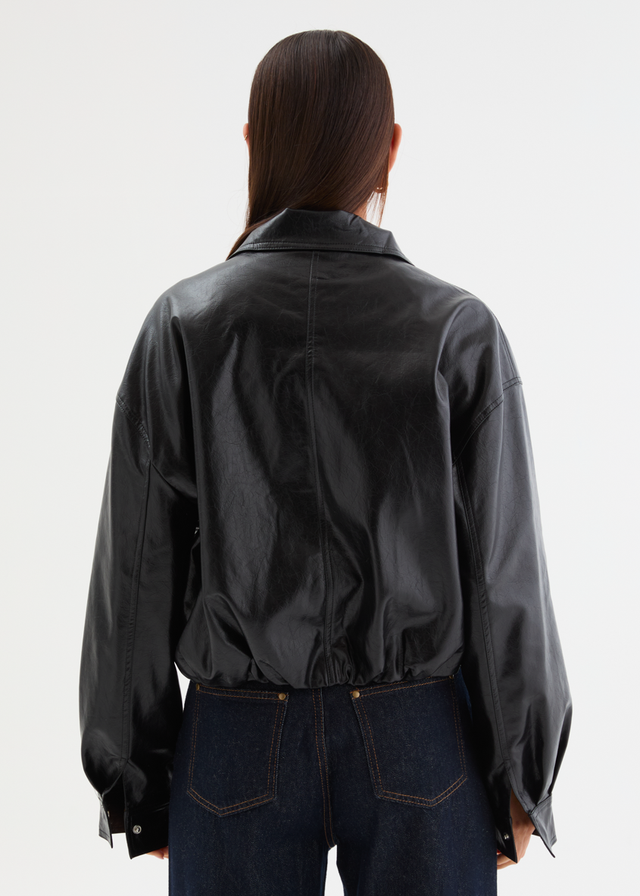Elvis PU Bomber Jacket - Black