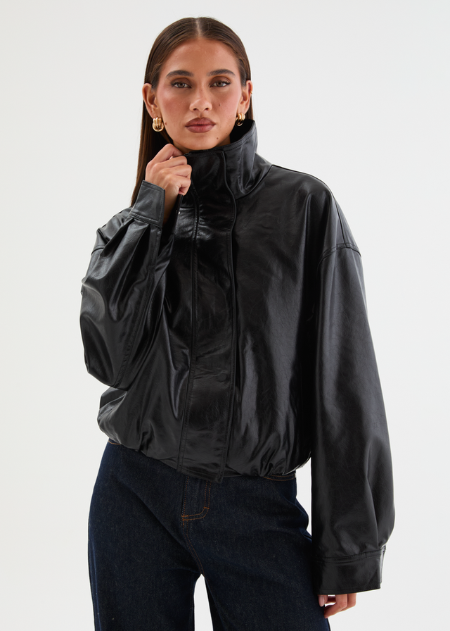 Elvis PU Bomber Jacket - Black