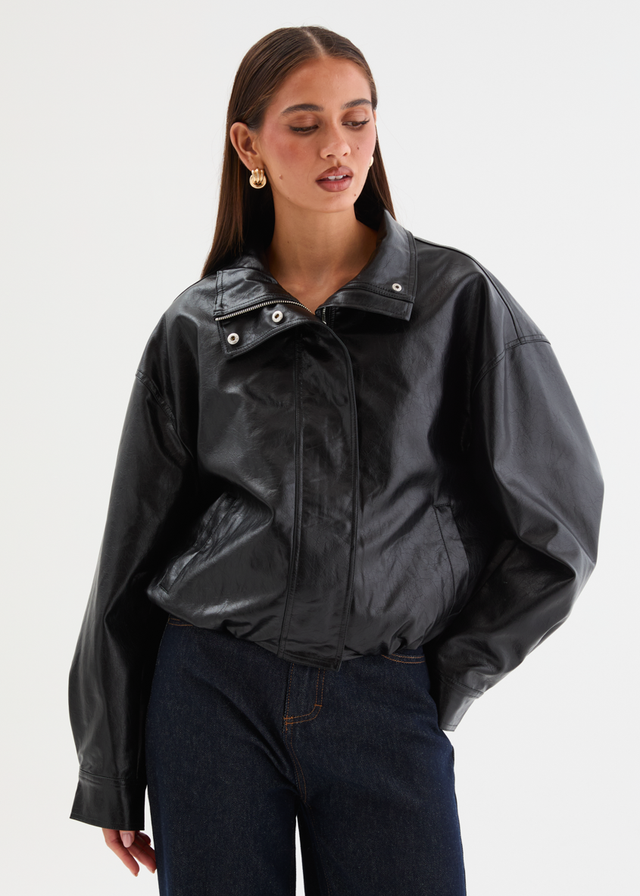 Elvis PU Bomber Jacket - Black
