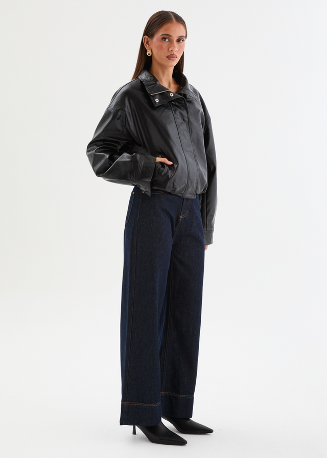 Elvis PU Bomber Jacket - Black