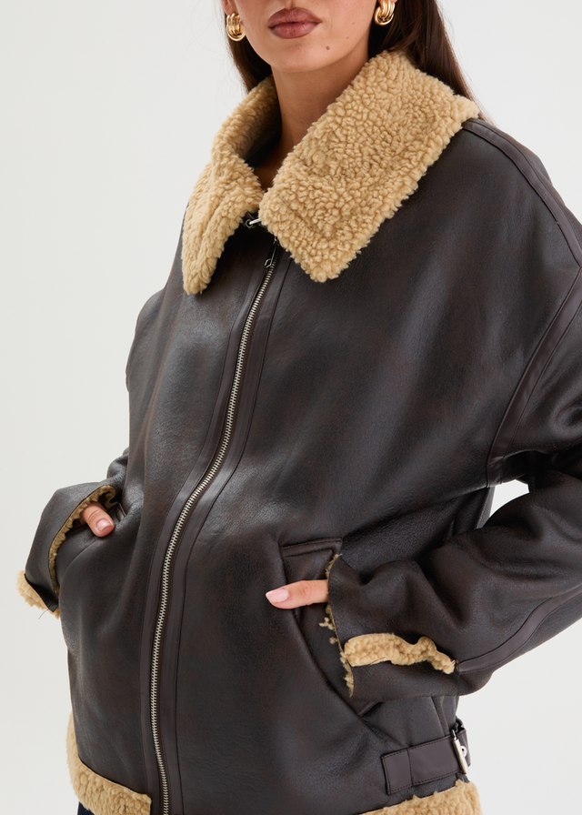 Addison PU Aviator Jacket - Teddy Brown