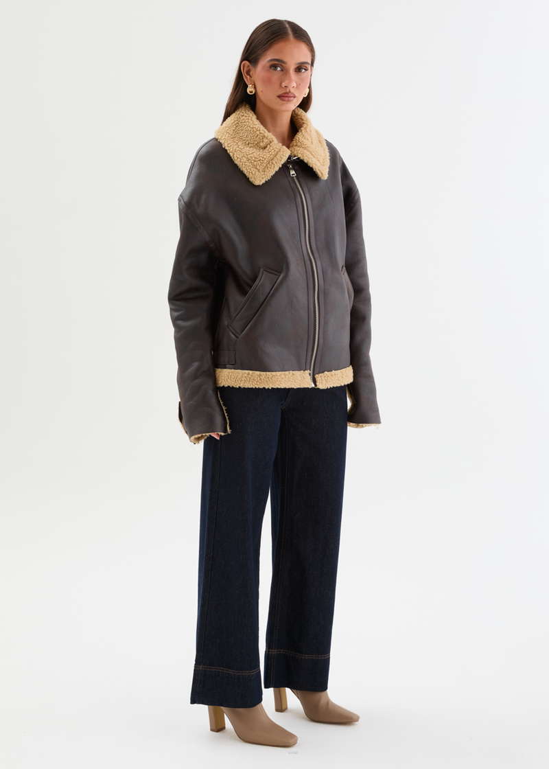Addison PU Aviator Jacket - Teddy Brown – Gingham & Heels