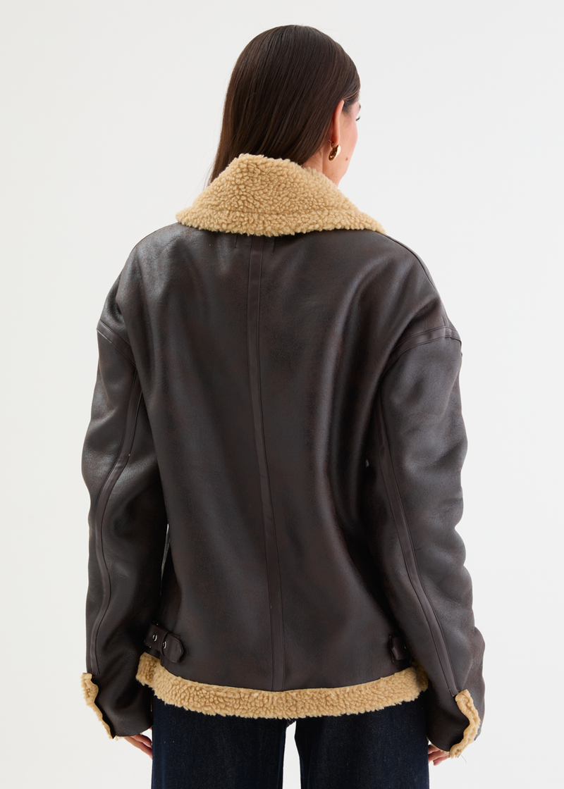 Addison PU Aviator Jacket - Teddy Brown – Gingham & Heels