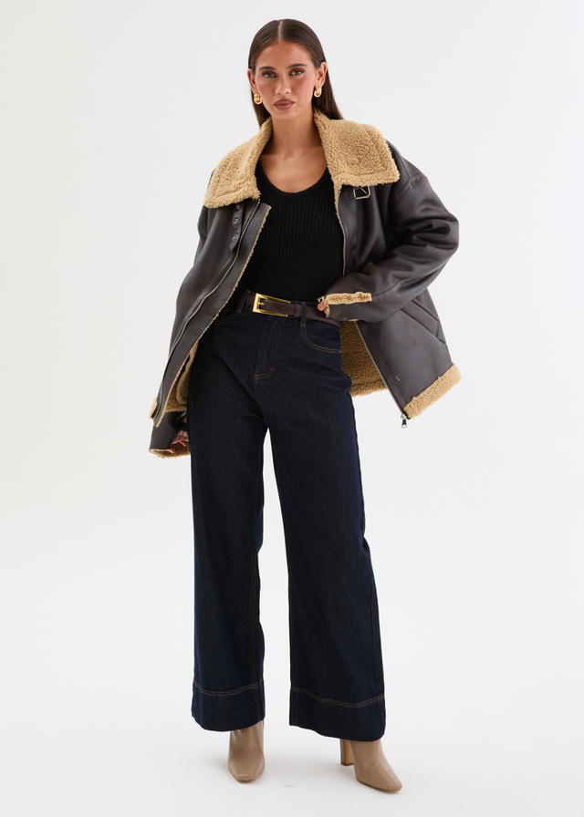 Addison PU Aviator Jacket - Teddy Brown