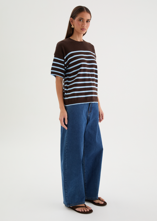 Shiloh Knit Top - Choc Blue Stripe