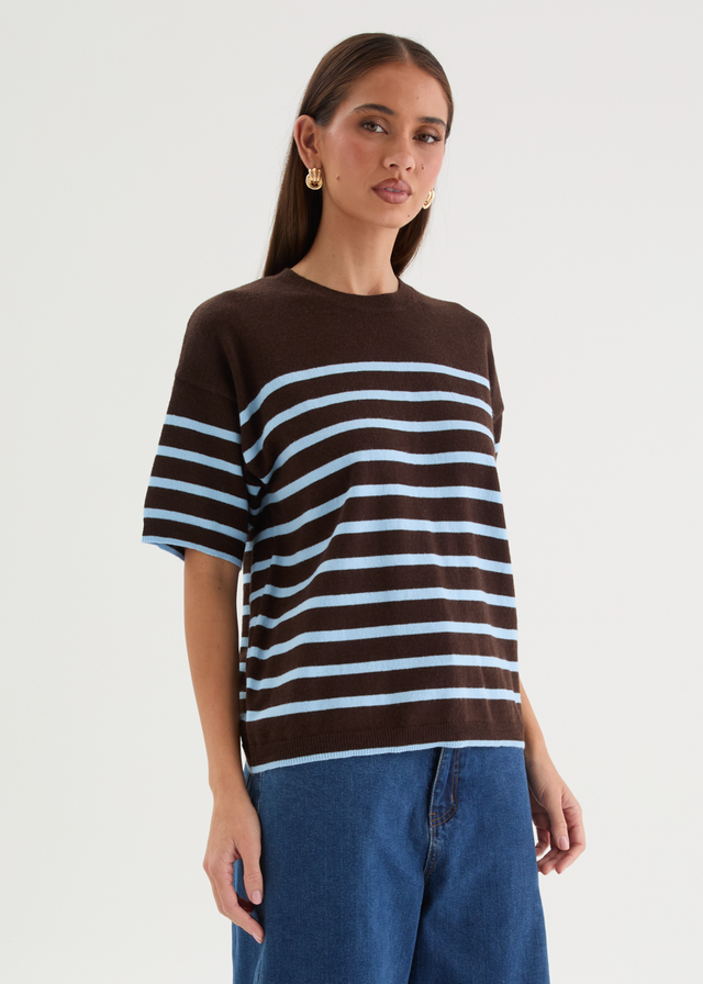 Shiloh Knit Top - Choc Blue Stripe