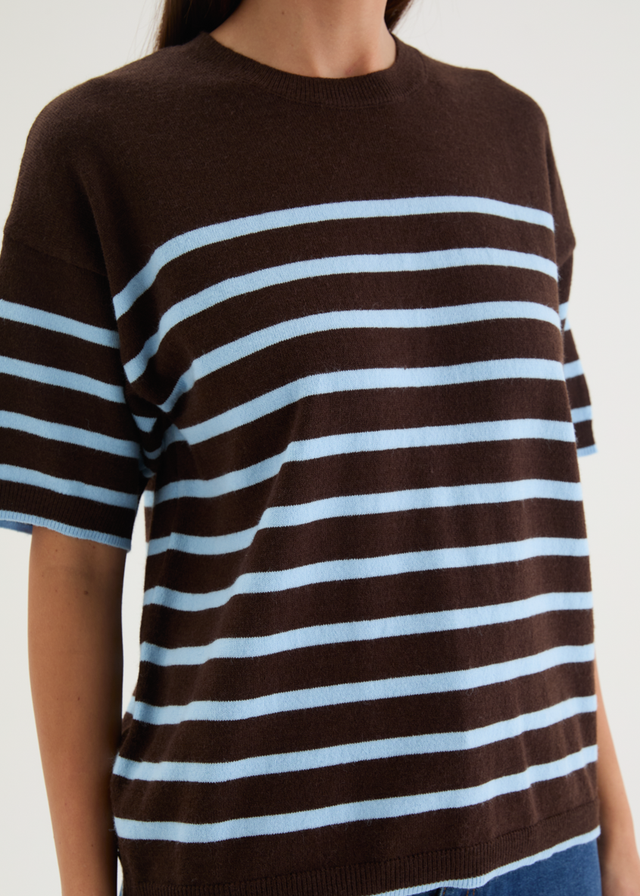 Shiloh Knit Top - Choc Blue Stripe