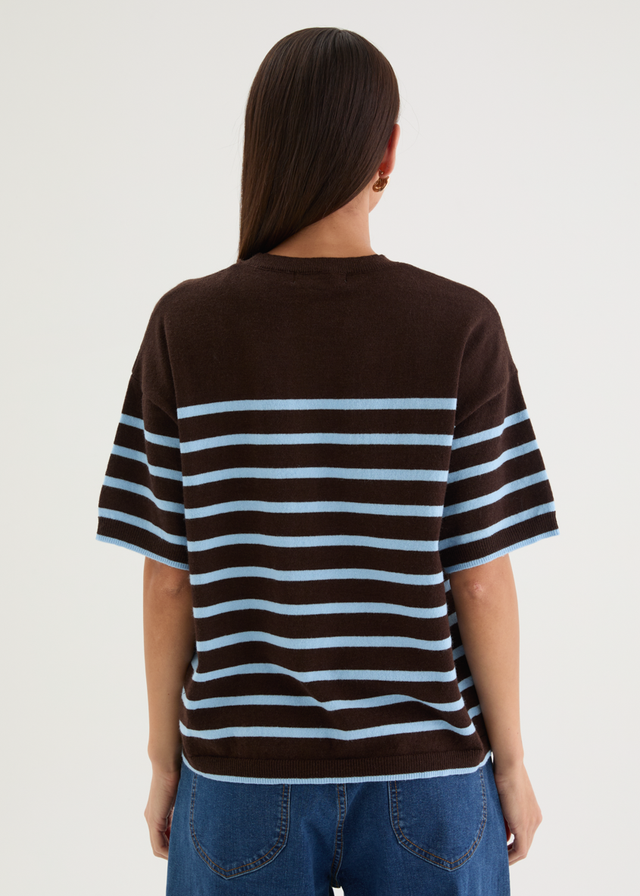 Shiloh Knit Top - Choc Blue Stripe