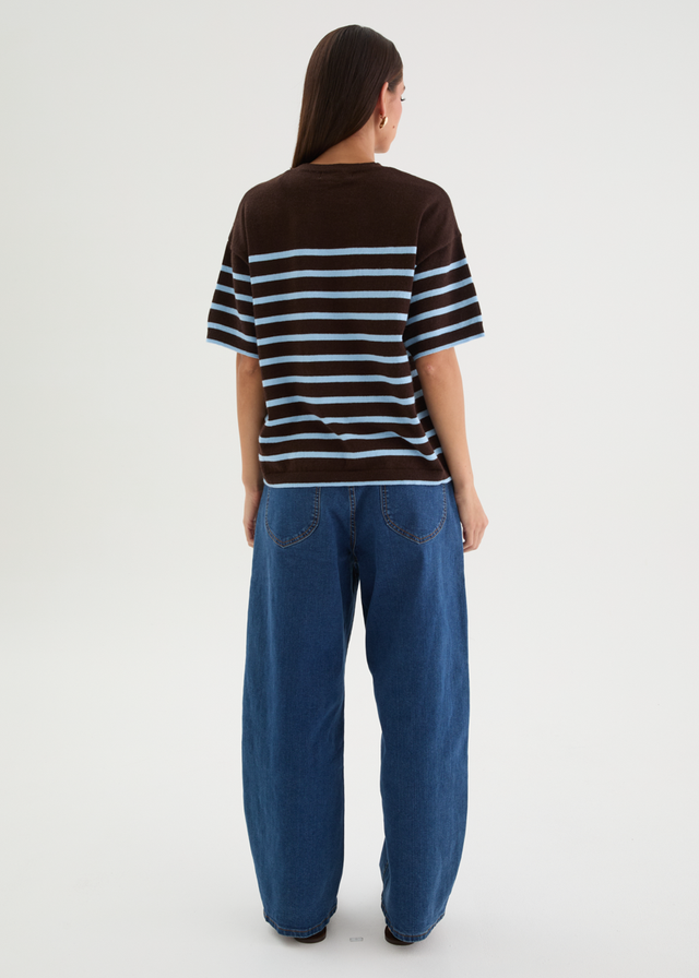 Shiloh Knit Top - Choc Blue Stripe