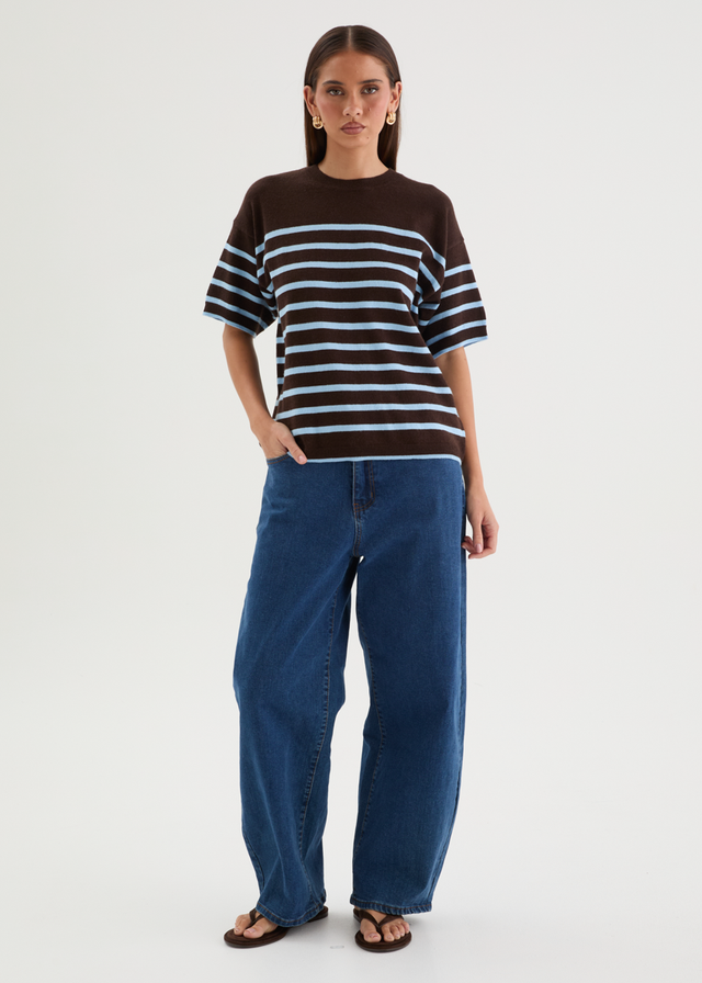 Shiloh Knit Top - Choc Blue Stripe